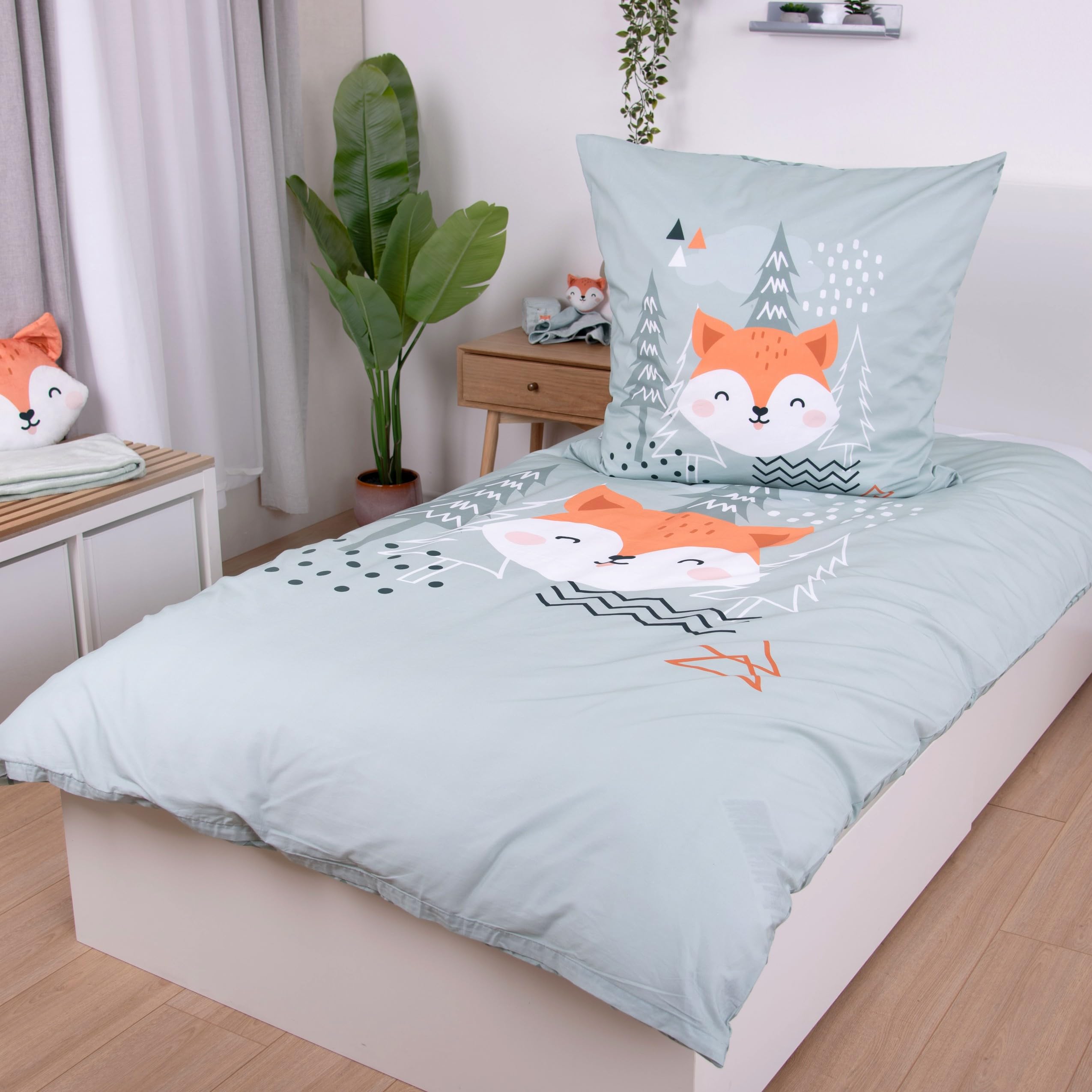 Herding Set biancheria da letto Young Collection, Nordic Forest, motivo reversibile, federa 70 x 90 cm, copripiumino 140 x 200 cm, con cerniera, 100% cotone/renforcé