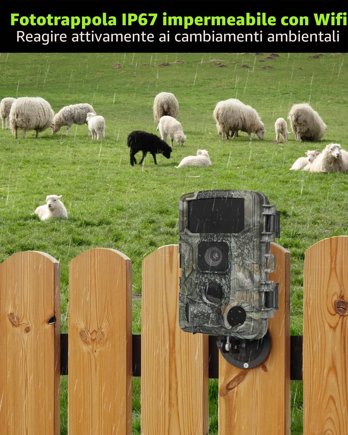 KJK 4K 64MP Fotocamera Caccia WiFi con scheda SD da 64 GB, IP67 Impermeabile Fototrappola Infrarossi Invisibili con Velocità di Trigger 0.05s, 130°Angolo ampio Schermo a colori HD
