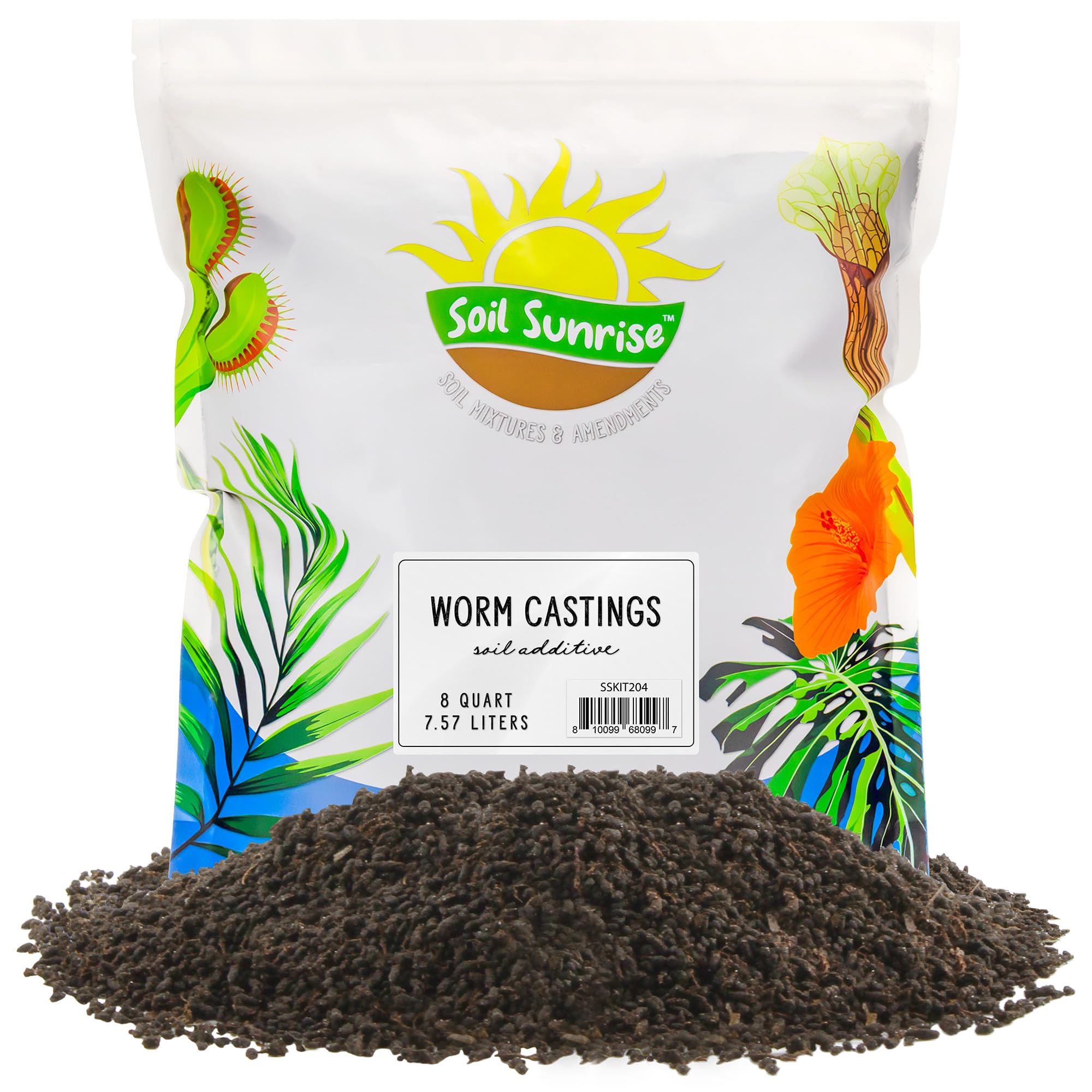Soil Sunrise Premium Organic Worm Castings (8 Pounds) 8QT All Natural Soil Additive, Soil Builder, and Fertilizer