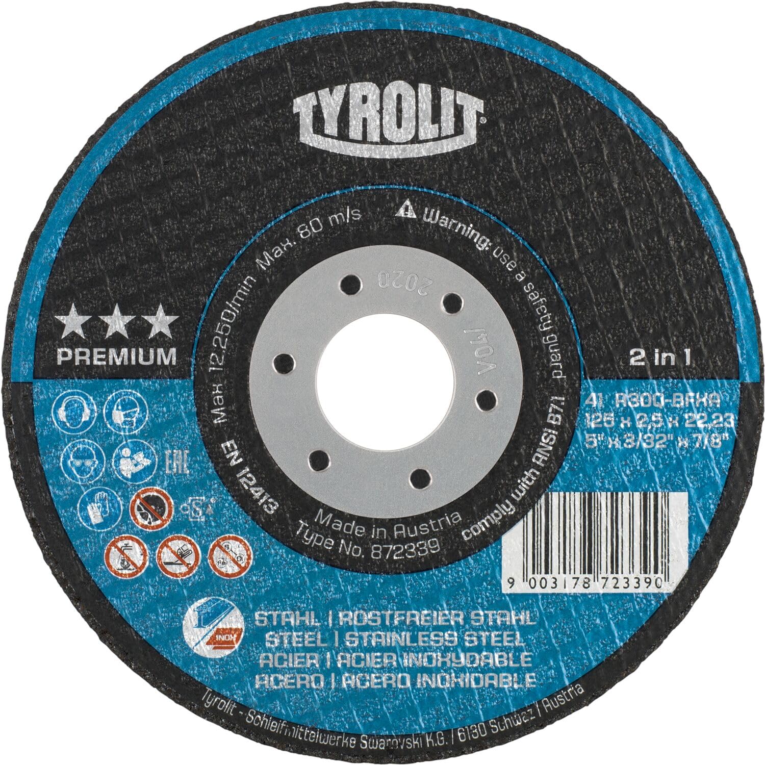 Tyrolit 872346 Premium 2In1 Discos De Corte, 42, A30Q-Bfxa, 115 X 2.5 X 22.23 Mm Dimensiones, Caja De 25