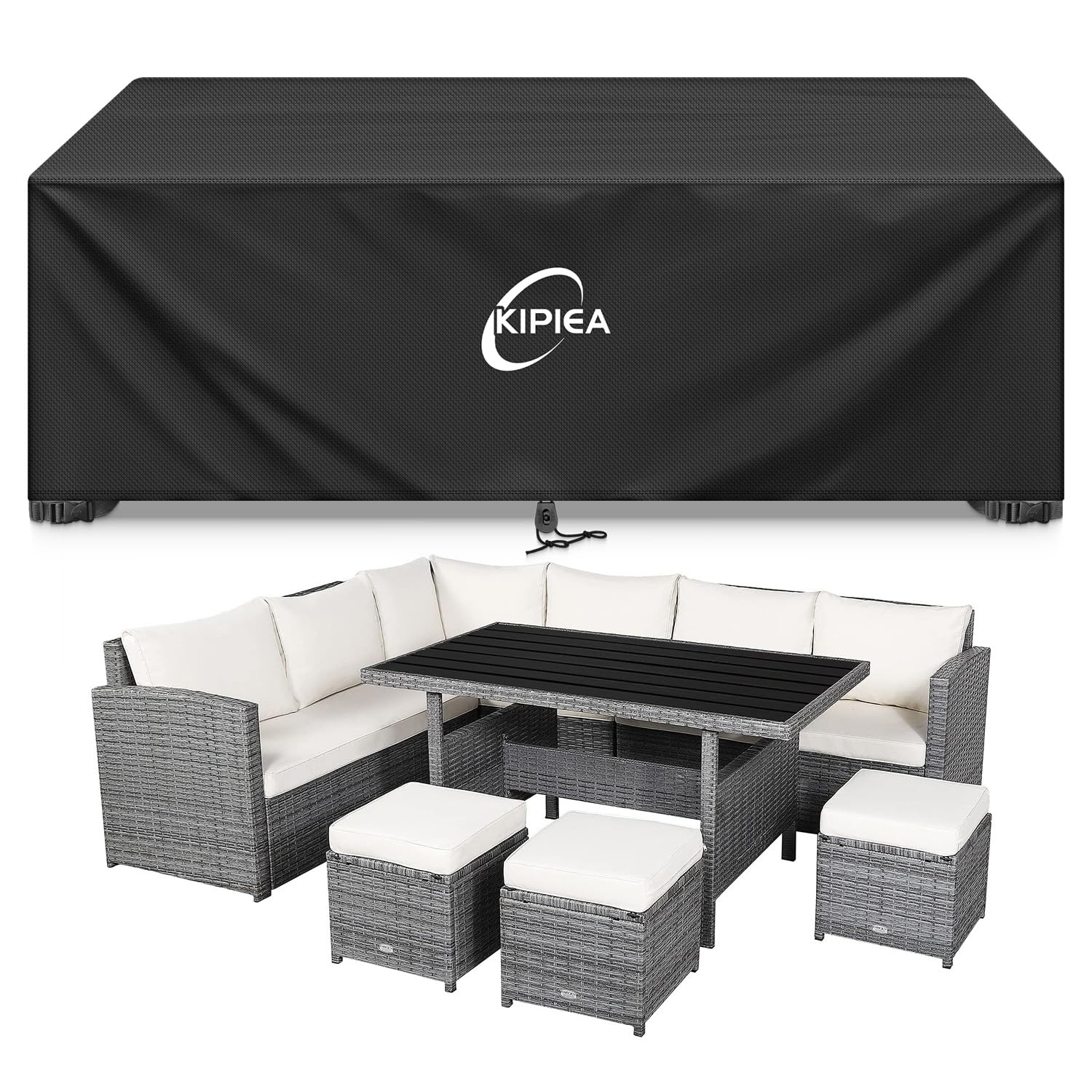 Kipiea Patio Furniture Covers Waterproof Winter, Heavy-Duty 420D Outdoor Patio Table Set Covers, Rectangular Outdoor Sectional Couch Covers (78" L x 58" W x 28" H) — view 18