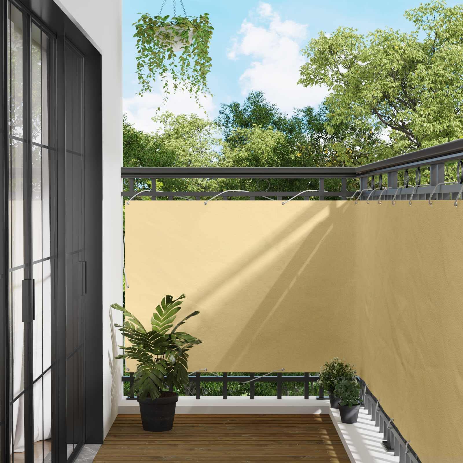 Écran de balcon sable 110x800 cm en tissu Oxford avec œillets