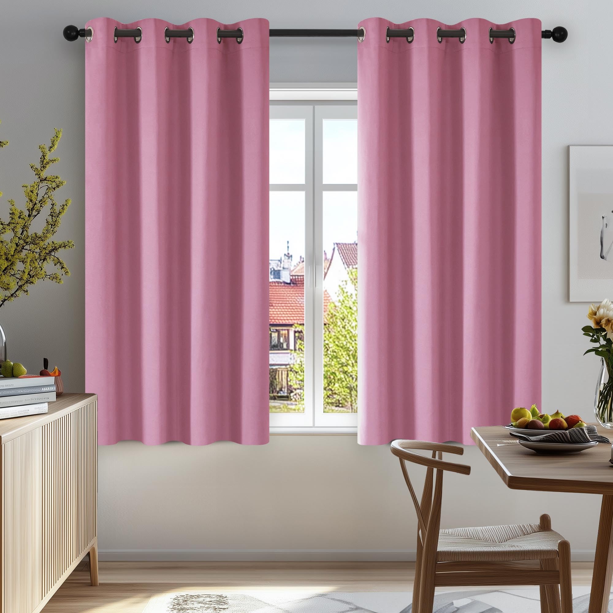 Deconovo Pink Blackout Curtains Solid Thermal Insulated Eyelet Curtains for Nursery 46 x 54 Inch Pink 2 Panels