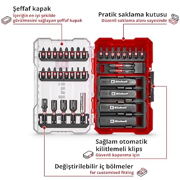Orijinal Einhell M-CASE Darbeli Bit ve Lokma Seti – 35 Parça (25 mm Bitler, 50 mm Bitler, Altıgen Lokmalar, Uzun Lokmalar, Lokma Adaptörü, 60 mm Bit Tutucu ve Saklama Kutusu Dahil) - 49109230
