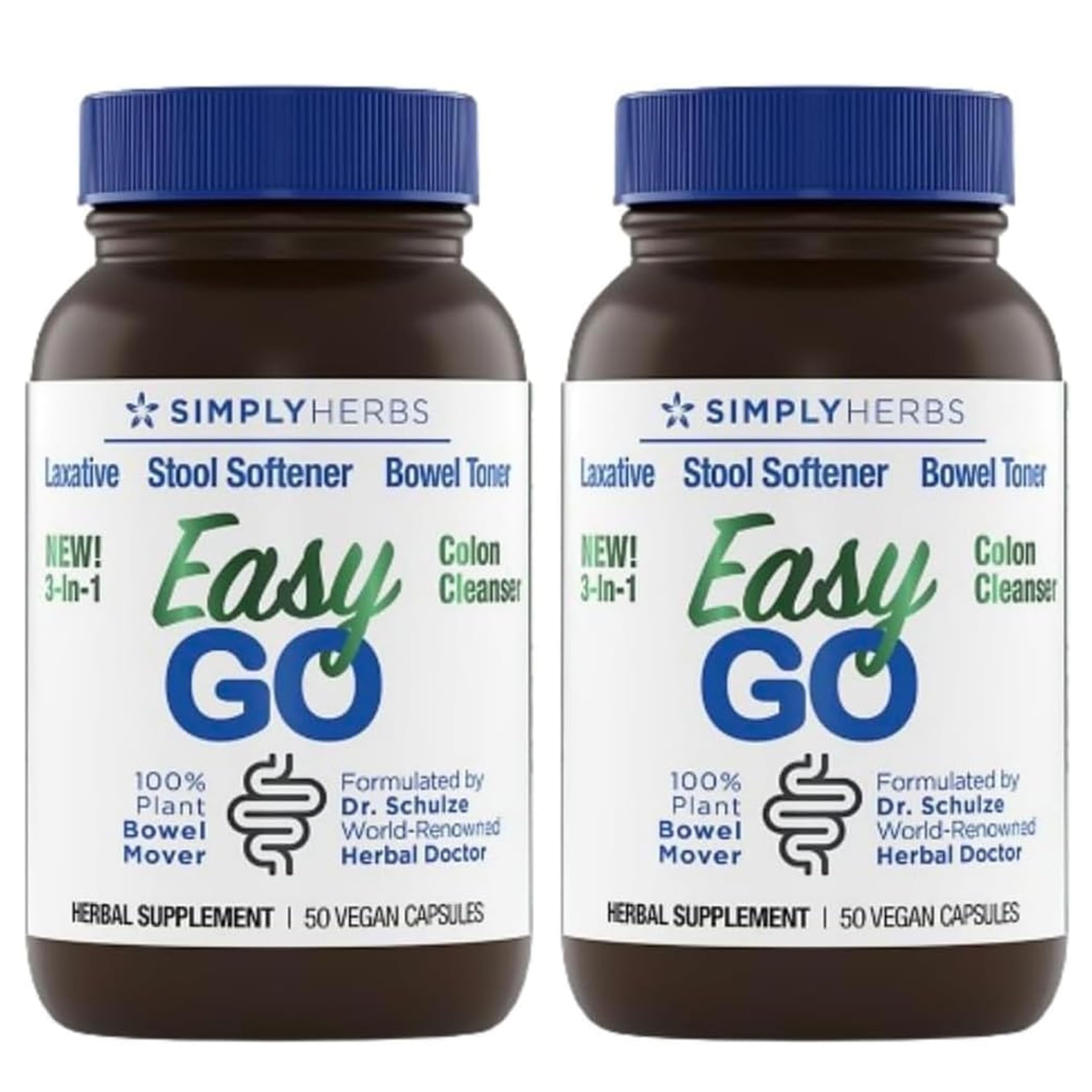 Simply Herbs Easy Go Bowel Mover - Adult Cleansing Supplement for Colon Health Support - Bowel Movement Aid - Stool Softener - Daily-Use Laxative - Plant-Based Ingredients - Vegan - 100 Count (2 Pack)