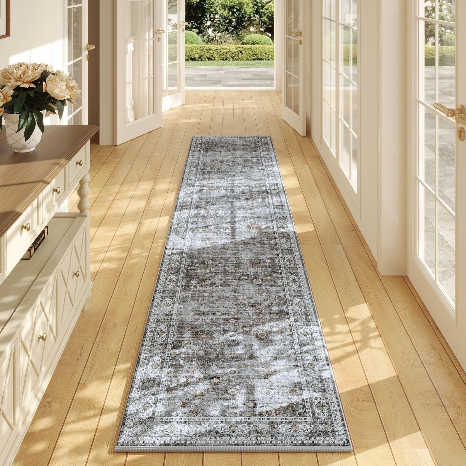 Alfombra pasillera larga de 2x10 pies antideslizante y vintage
