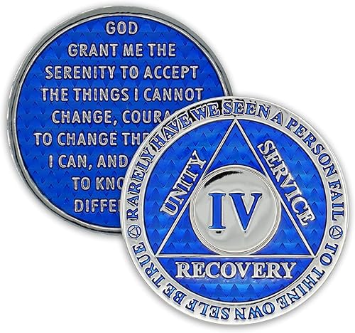 Moneda de sobriedad de 4 años Chip AA Legacy Token de aniversario de recuperación de triple placa gruesa (azul)