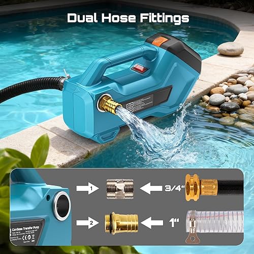 Miniatura 7 de Seesii Bomba de transferencia de agua inalámbrica, batería recargable autocebante de 760 GPH de 2 × 4000 mAh, bomba eléctrica portátil para RV,