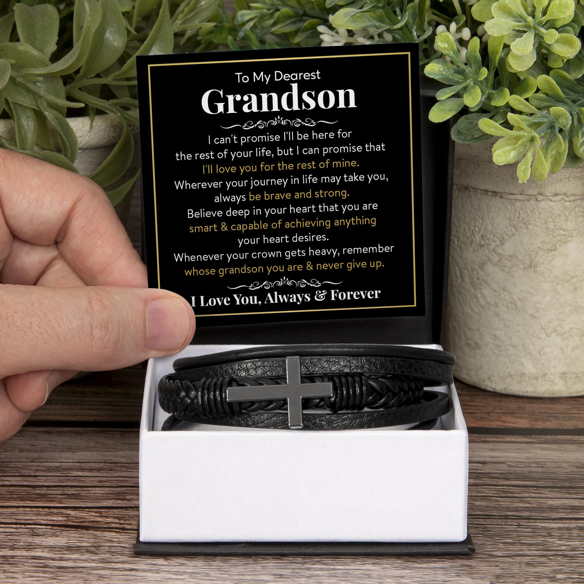 Braccialetto con croce con scritta in lingua inglese "To My Grandson", regalo per nipote, regalo per nonni, laurea, Natale, compleanno, ricordo significativo per adolescenti