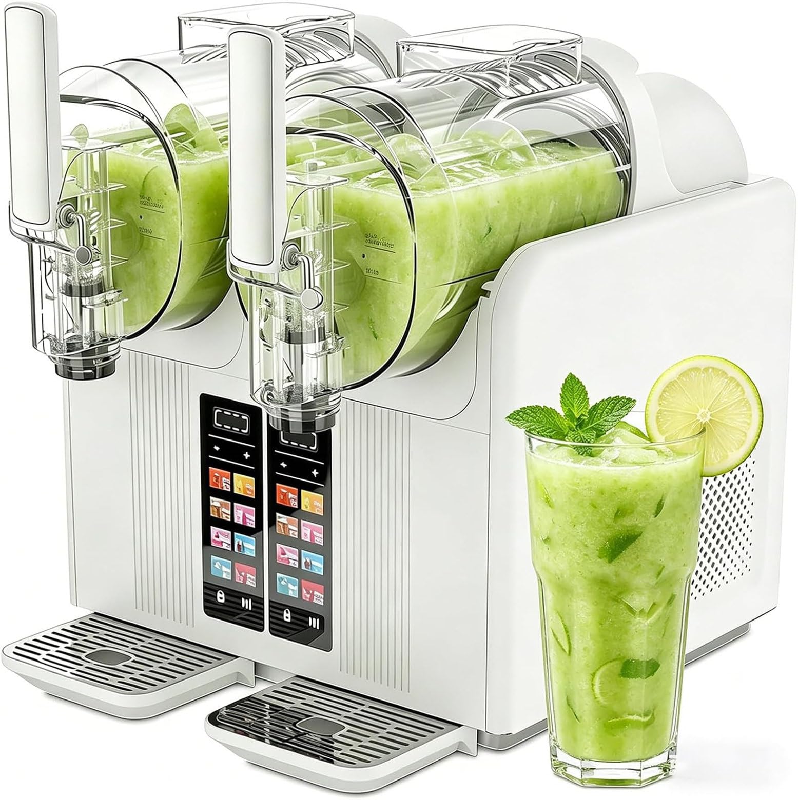 CYMYYDS 7-in-1 Slushy Maker 2L - Self-Cleaning Drink Maker with No Ice Needed, 7 Preset Programs, Perfect for Making Frozens Margaritas, Milkshakes, Smoothies, Frappes DoubleBowl-White