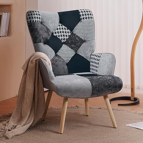 Joysoul Silla decorativa moderna para sala de estar, silla con brazo de respaldo alto, diseño de pata de gallo, sillas de estilo bohemio para