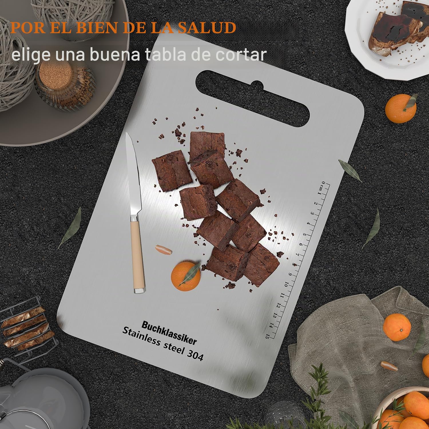 Tabla de corte de acero inoxidable 304, sin BPA, corte de cocina para báscula Tabla de carnicero para carne, queso, servicio pesado, Tabla de Cortar de Acero Inoxidable 304 Grado Alimenticio