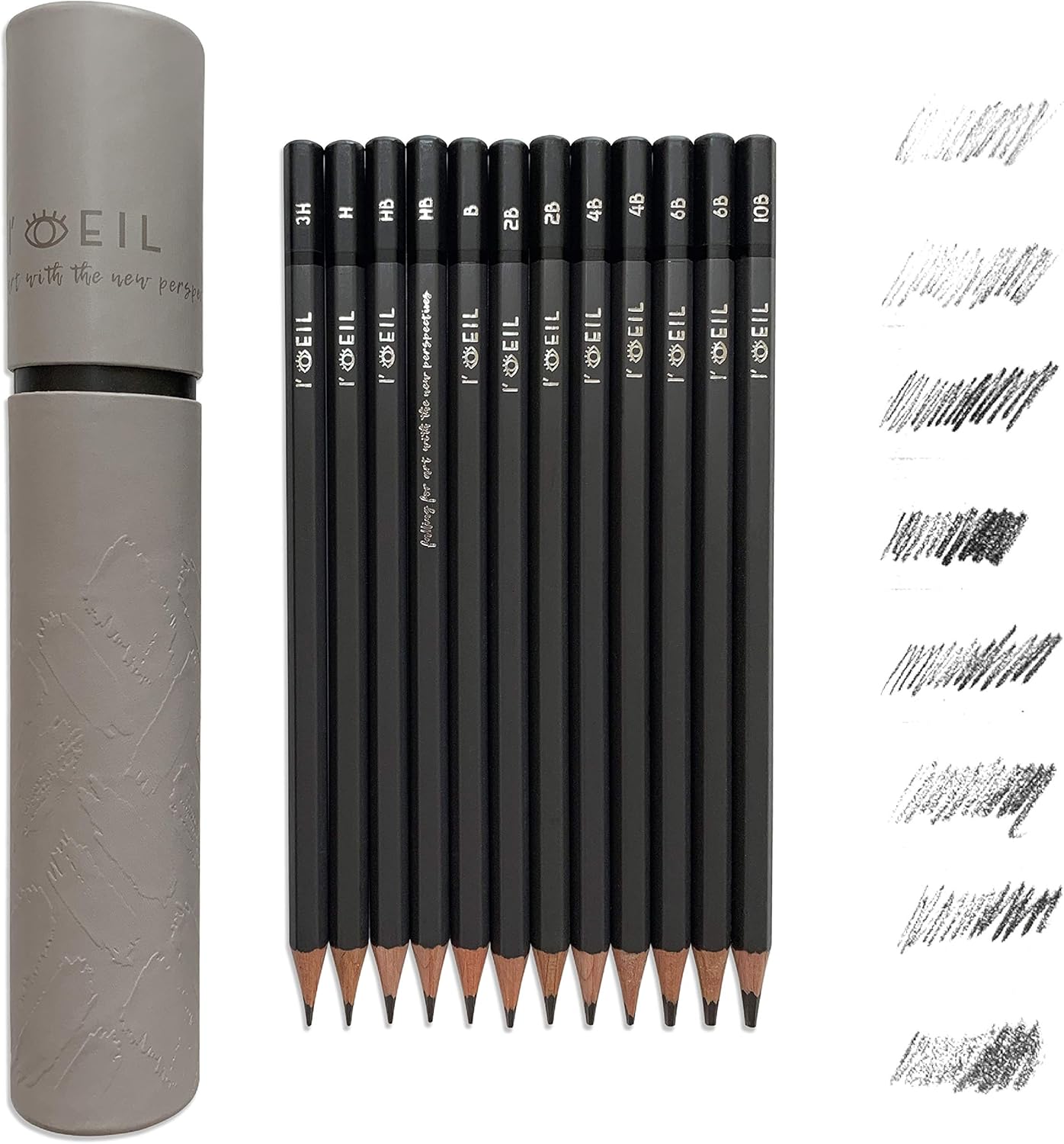 L'oeil Professional Soft Graphite Sketching Pencils Set of 12 (Selected 3H10B) in Incense Cedar