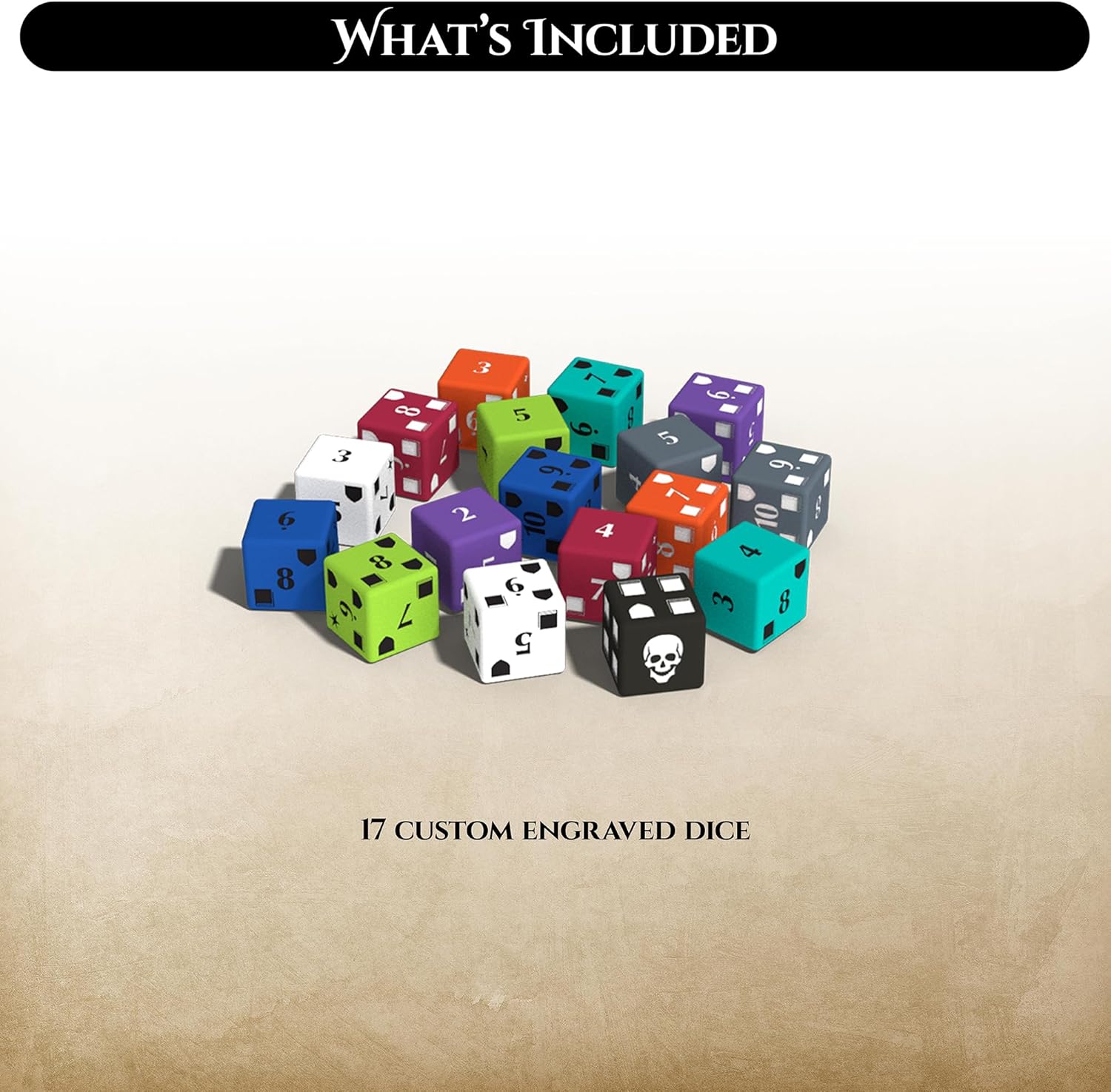 Middara Extra Custom Dice Set - Compatible with Middara Unintentional Malum: Act 1 Board Game - Interactive Fantasy Board Game Accessories - (17 Pieces)