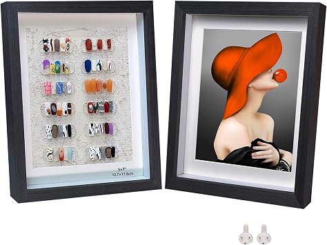 Solid Wood Shadow Box Frame 5x7 2 Pack 3d Deep Box Frames for Crafts Black Small Shadow Box Display Case Internal Depth 0.6 inches with Real Glass