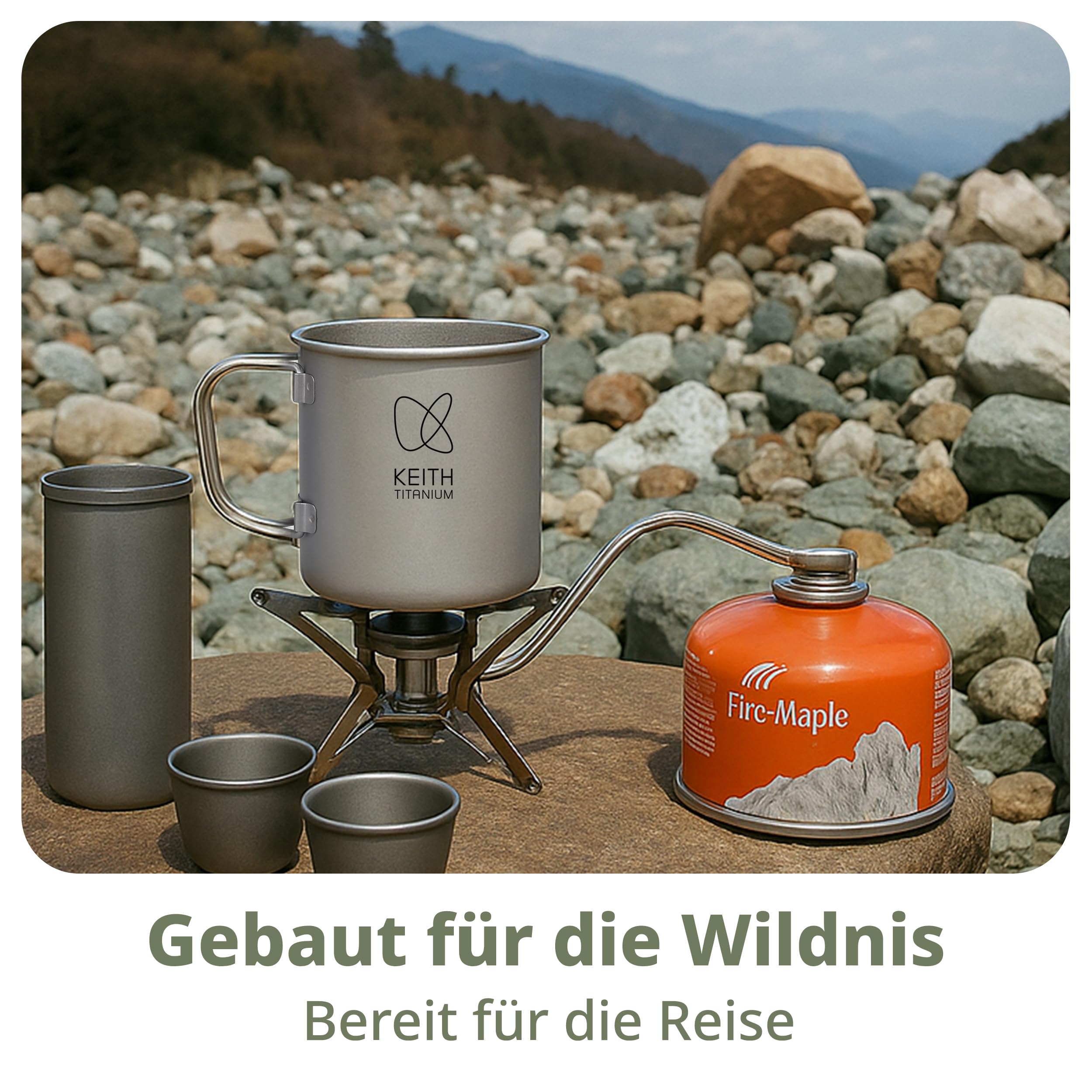 Keith Titanium Einwandiger Titanbecher, Tragbarer Kaffeebecher mit Deckel & klappbarem Henkel, Trinkgeschirr für Tee & Kaffee, Ideal für Camping, Picknick, Trekking & Outdoor (900 Ml)