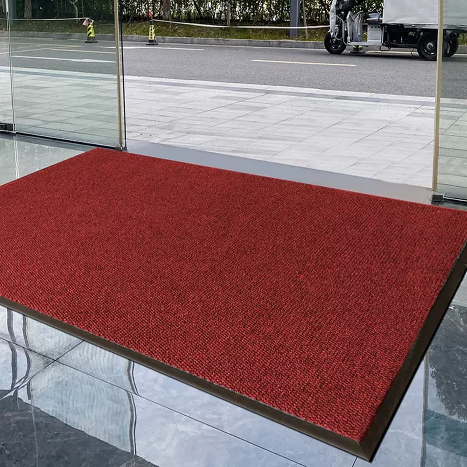 Felpudos Entrada Casa Felpudo Grande Para Puerta De Entrada Exterior, Felpudo De Goma Impermeable Largo 90/120/150/160/180/240cm, Alfombra De Perfil Bajo ( Color : Red , Size : 120x240 cm/3.9x7.87 ft