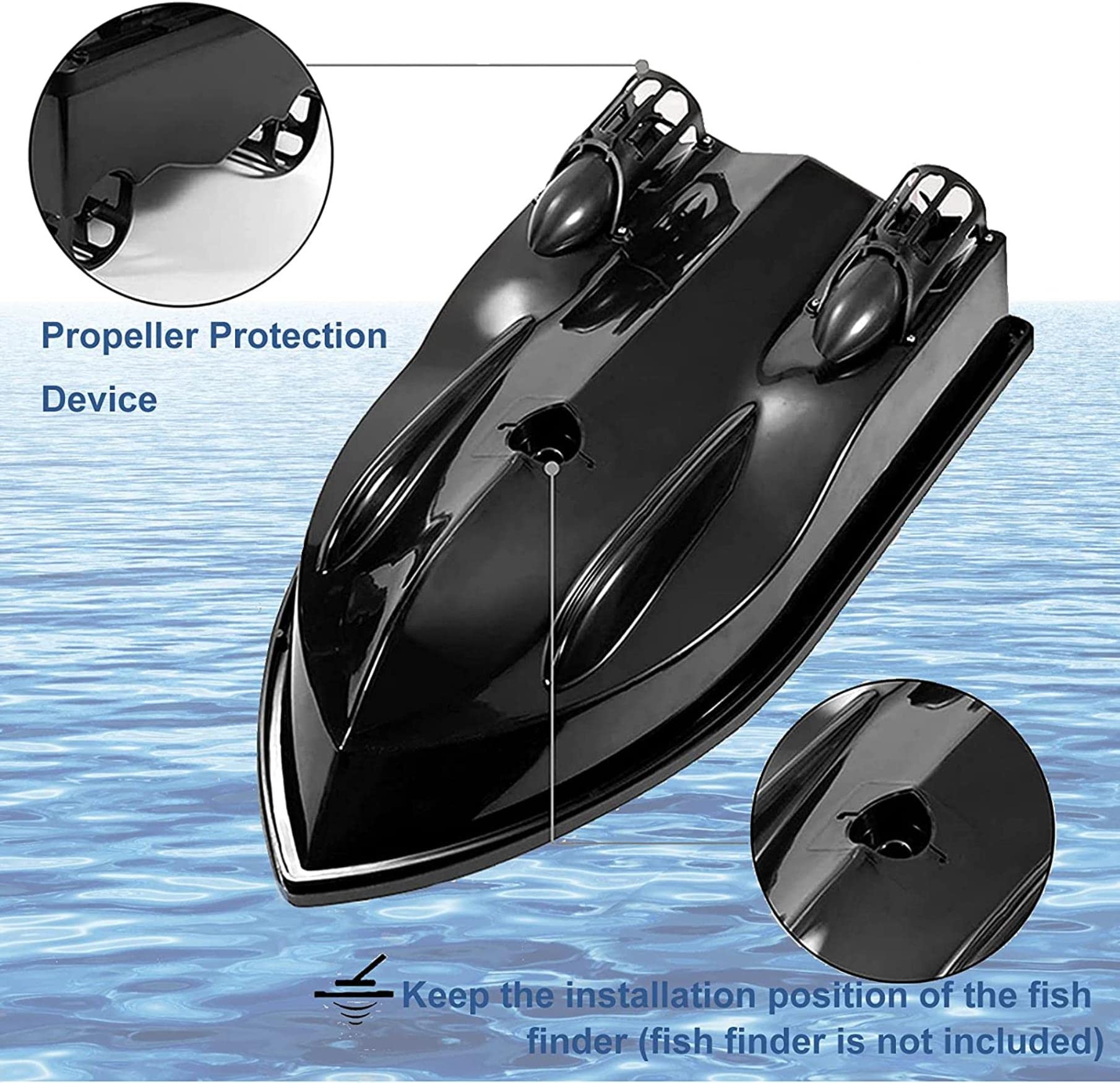 Barco De Alimentación De Arranque RC con GPS, Bote De Cebo De Bote De Alimentación Inteligente con 3 Recipientes De Cebo Y Luz Nocturna LED, Crucero Automático De 500 M, Carga 2 Kg