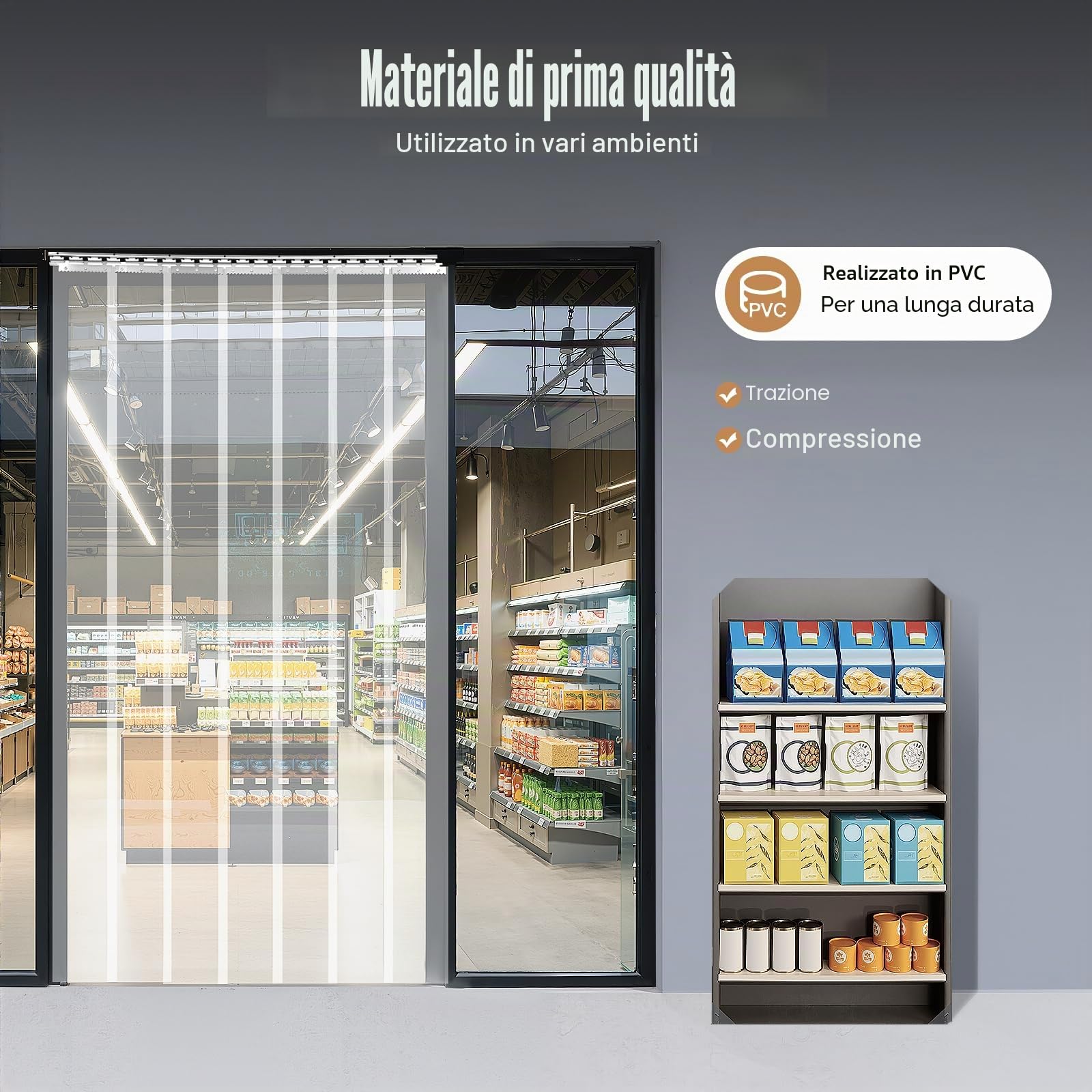 MINRS Tenda a strisce in PVC, trasparente, 200 x 18 cm, 7 pezzi, trasparente, per magazzini, fabbriche, supermercati