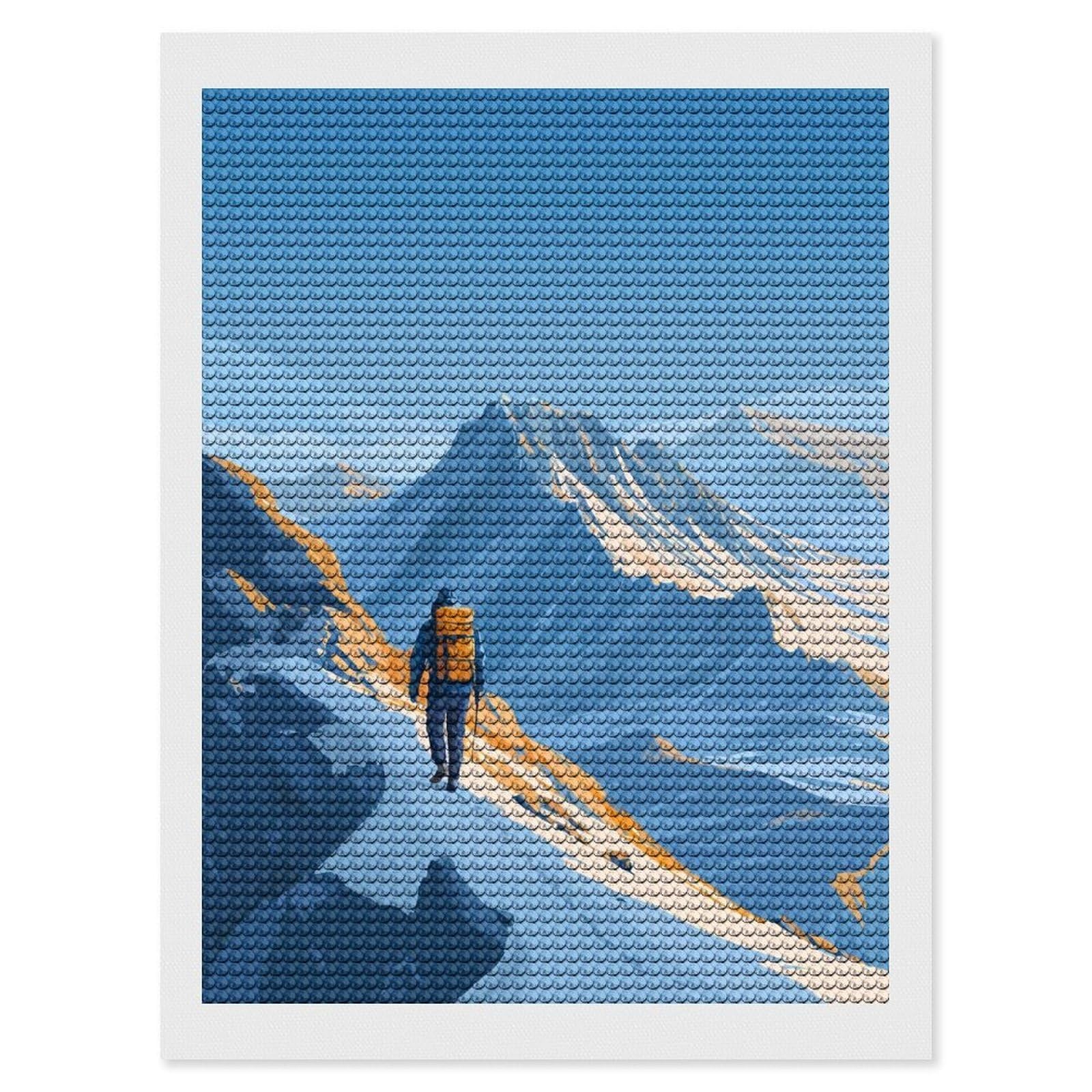 Junmoney Mountain Hiker with Backpack Illustration Diamond Painting Canvas Set 12"x16", Boho Decor, for Craft Lovers, Easy Handmade Project, Holiday Gift Idea