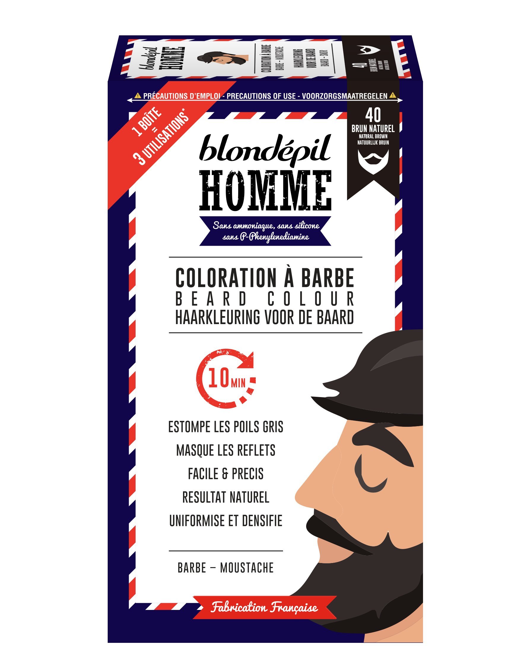 Blondépil Homme Coloration A Barbe Brun Naturel Barbe/Moustache Kit 3 Utilisations Lot de 2