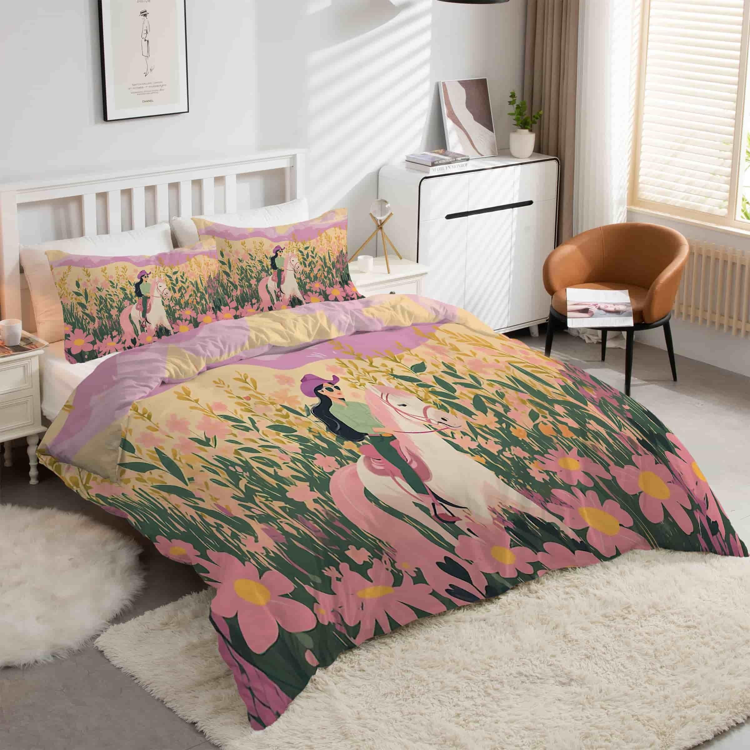 Housse de couette 220x240 peinture à l'huile avec 2 taies d'oreiller en microfibre douce