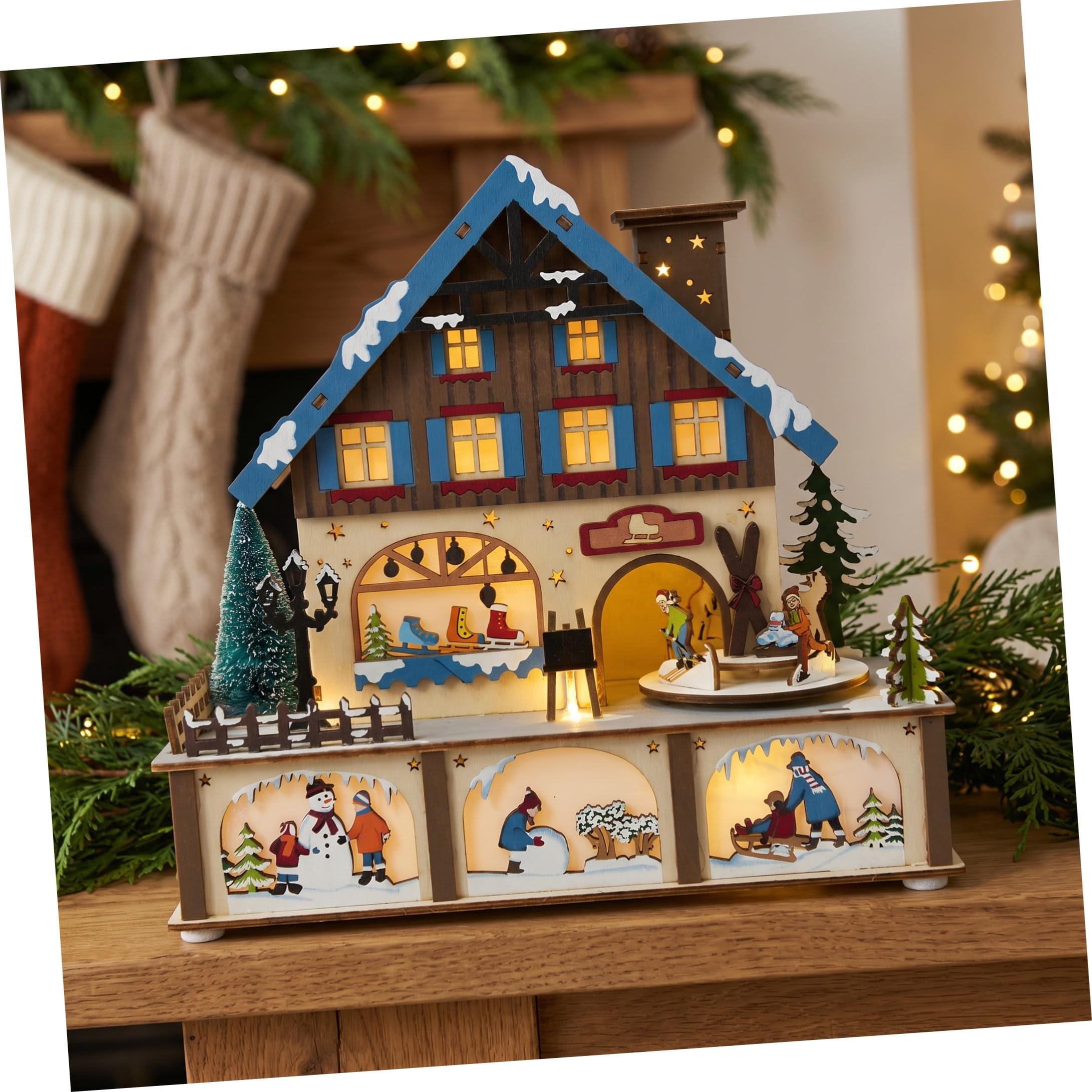 PRETYZOOM Decorazione Natalizia in Legno con LED Luminoso Piccola Scultura da Tavolo per Atmosfera Festiva e Decorazione Natalizia Accogliente