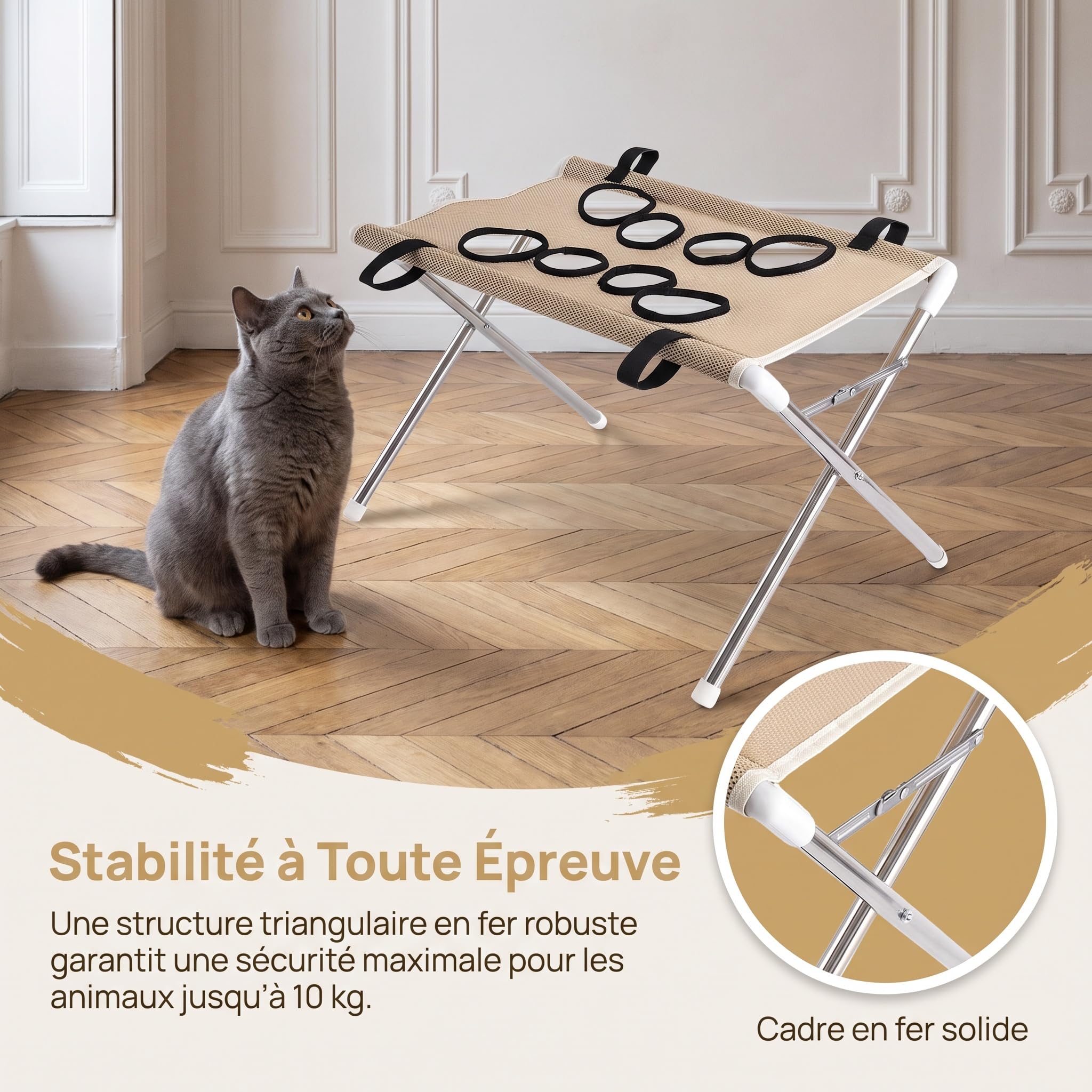 Hamac de toilettage pour animaux de compagnie, hamac de toilettage pour chats avec cadre de support, accessoire pour la coupe des griffes, CafÉ