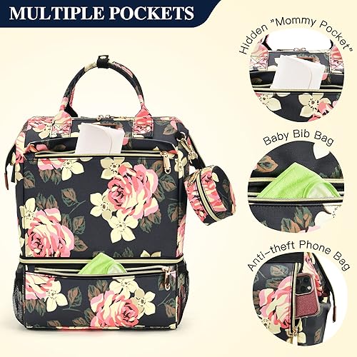 Miniatura 4 de Mochila para extractor de leche con funda para chupete, hielera y resistente a la humedad, bolsa de pañales con puerto de carga USB y auriculares,