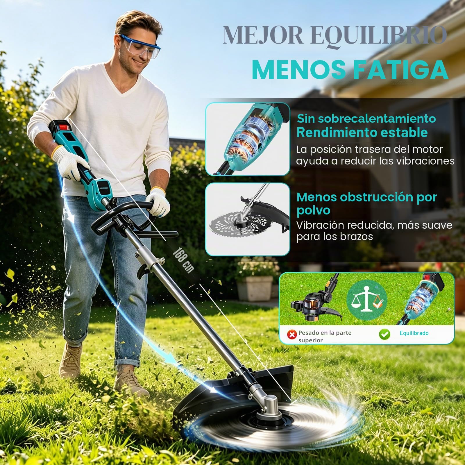 Desbrozadora con batería con 2 baterías de 4,0 Ah, batería eléctrica 4 en 1, desbrozadora y cortacésped, Motor sin escobillas de 950W de batería para Cortar césped y jardín