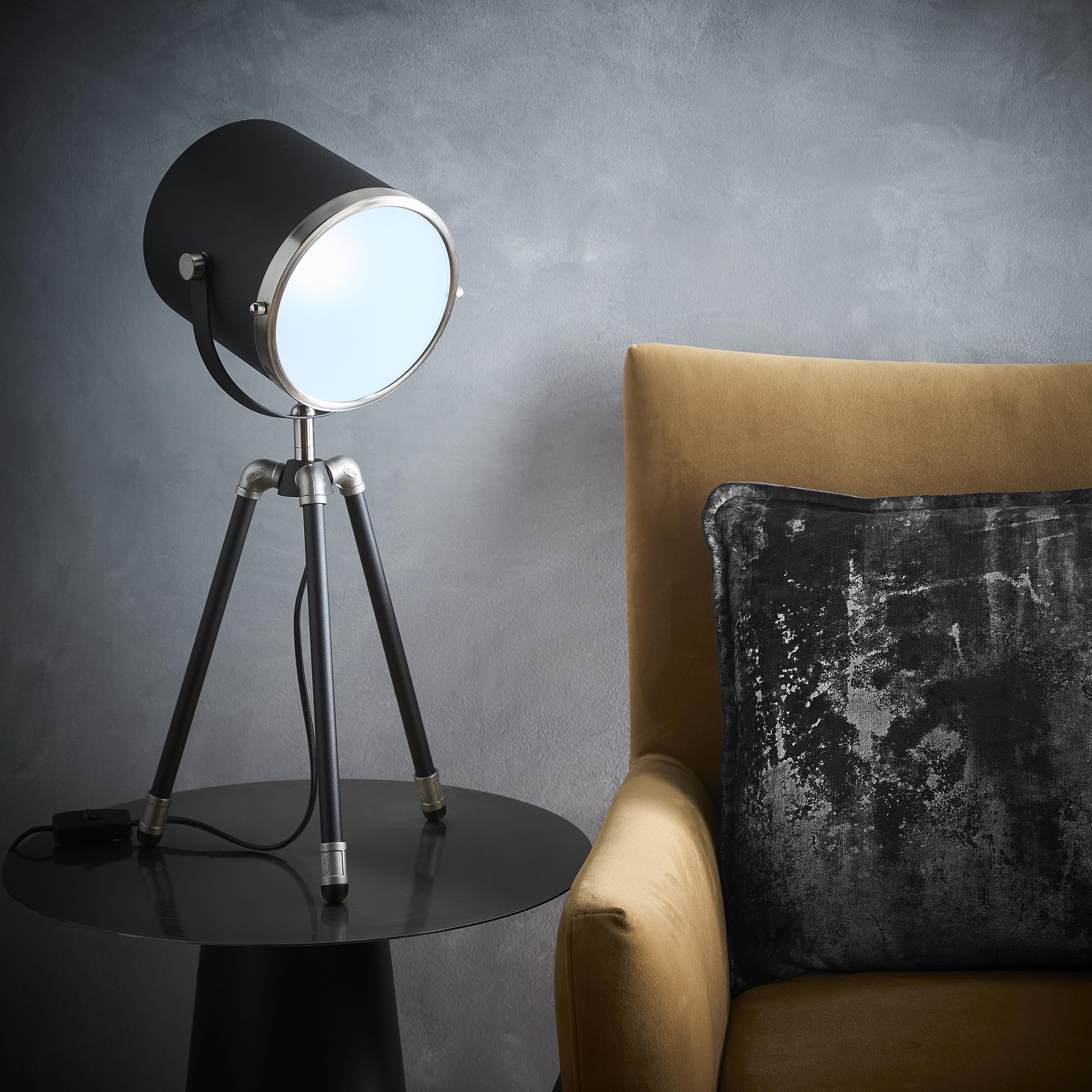 K Living  Black Dagon And Satin Nickel Tripod Projector Spot, Sports Direct