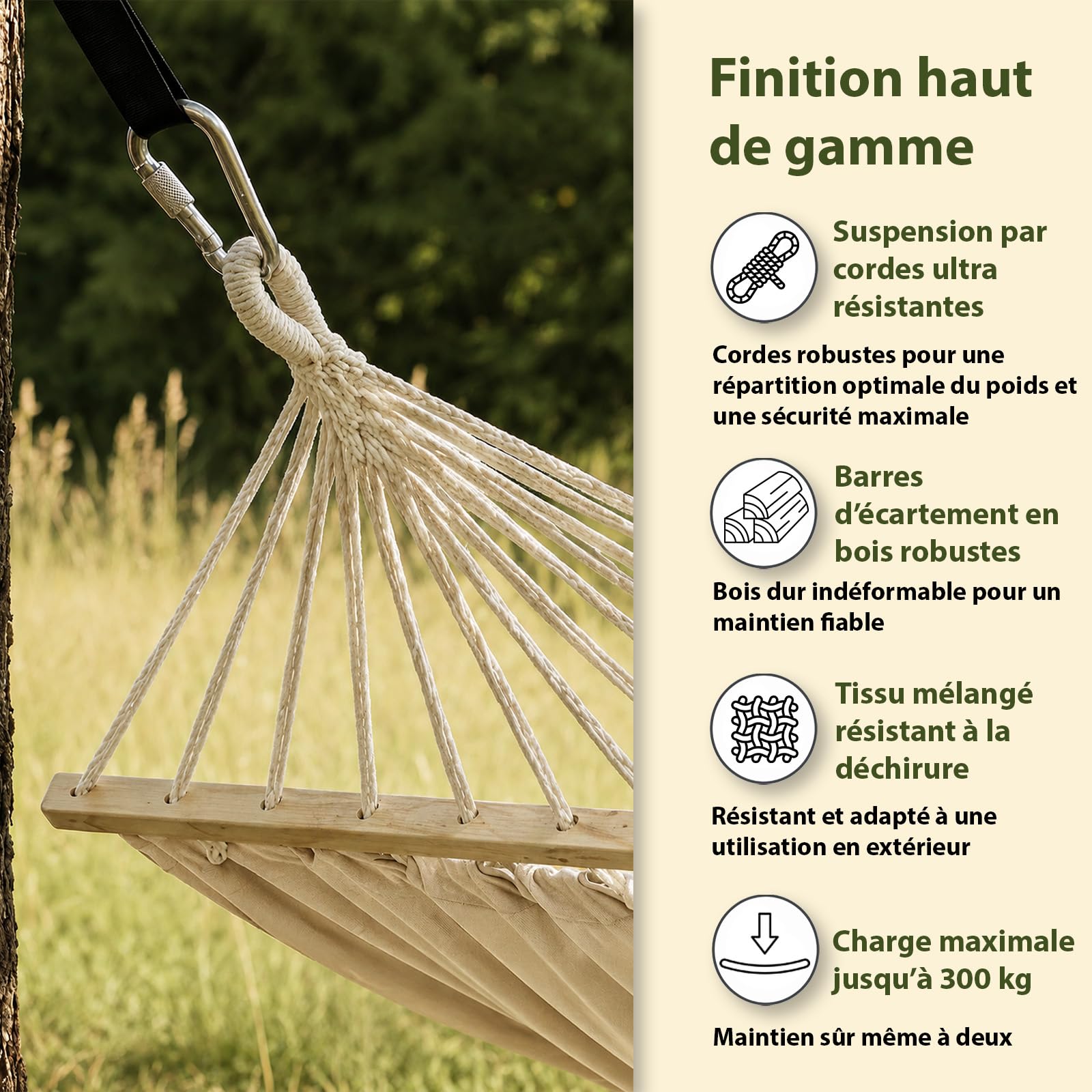 BB Sport Hamac Double Suspendu Barre Deux Personnes 240 x 150 cm Charge Max. 300 kg Couleur Plage
