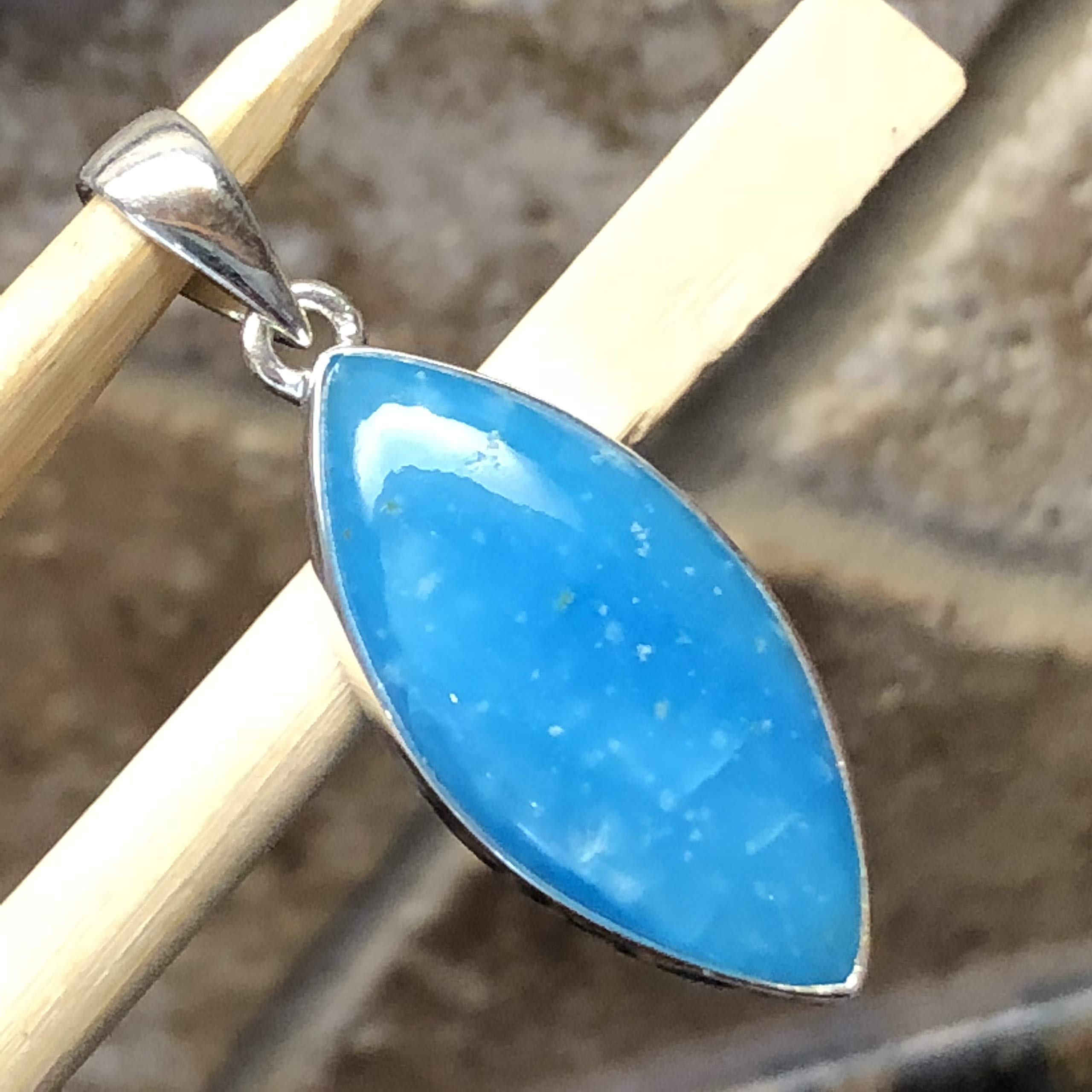 Genuine Blue Smithsonite 925 Solid Sterling Silver Pendant 40mm