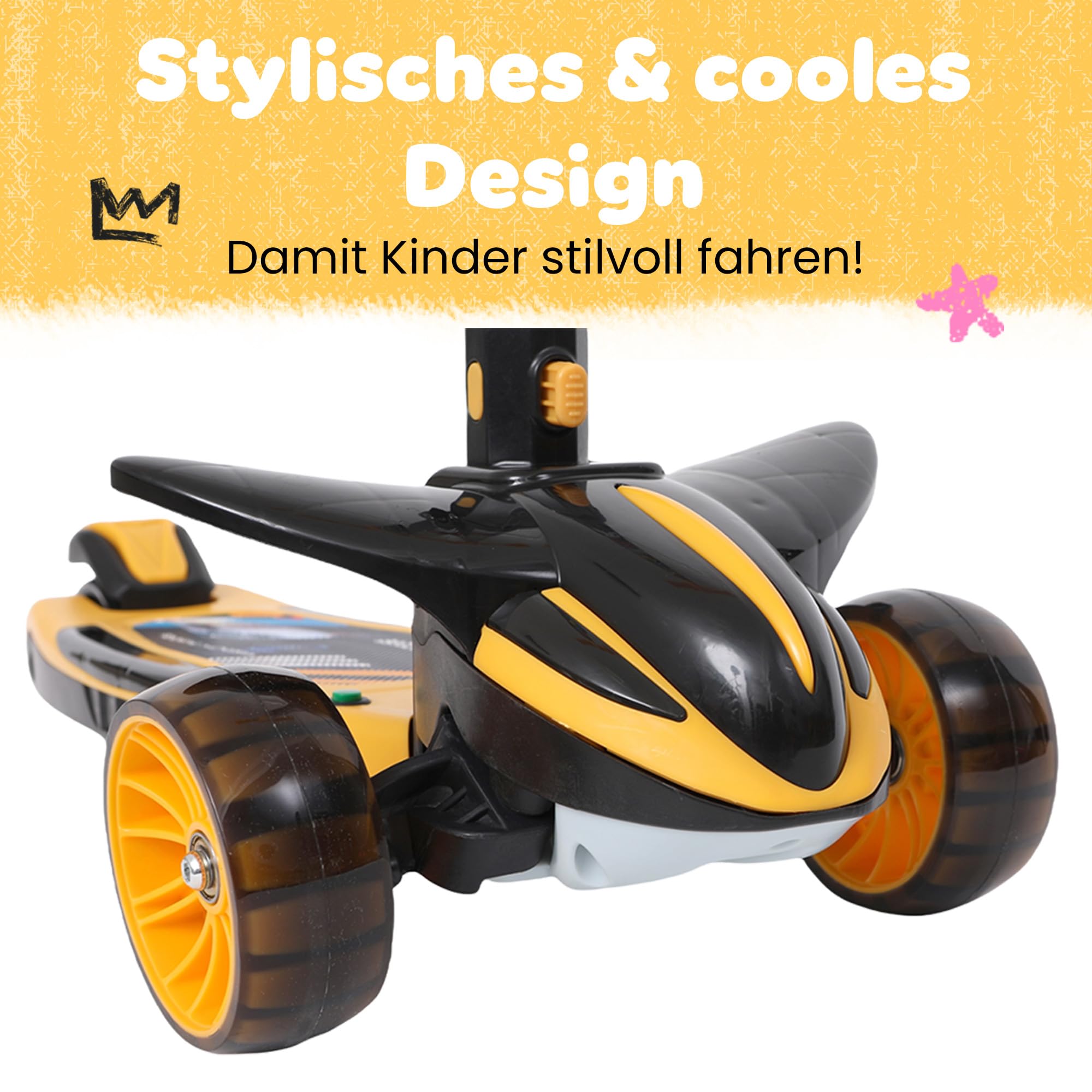 Habib Kinderroller 3 Rad – LED Leuchträder, klappbar, 4-Fach Höhenverstellbar, Tretroller für Jungen & Mädchen 3-8 Jahre (4 Farben)