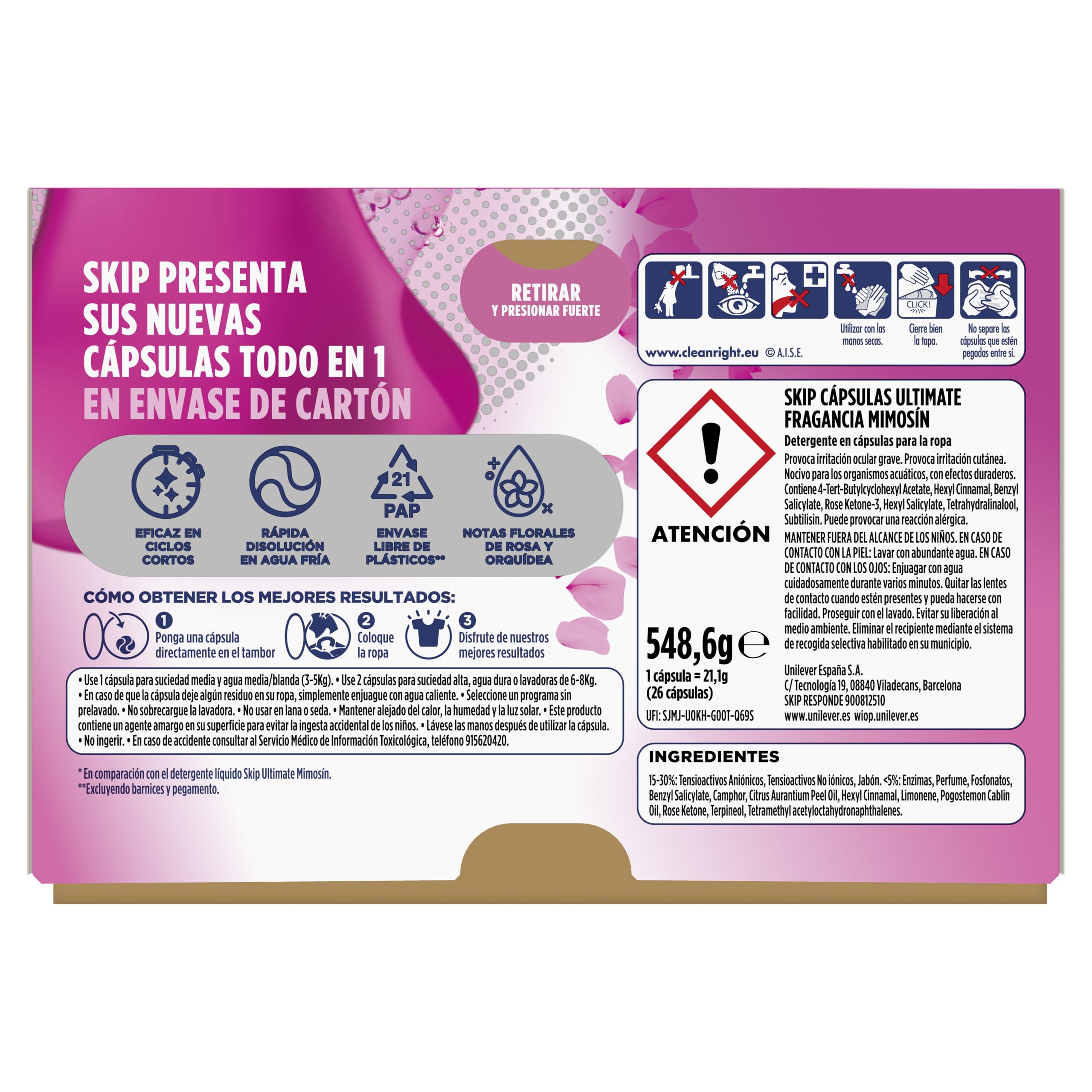 Skip Ultimate Detergente en Cápsulas para la ropa Fragancia Mimosin, 3 x 26 lavados