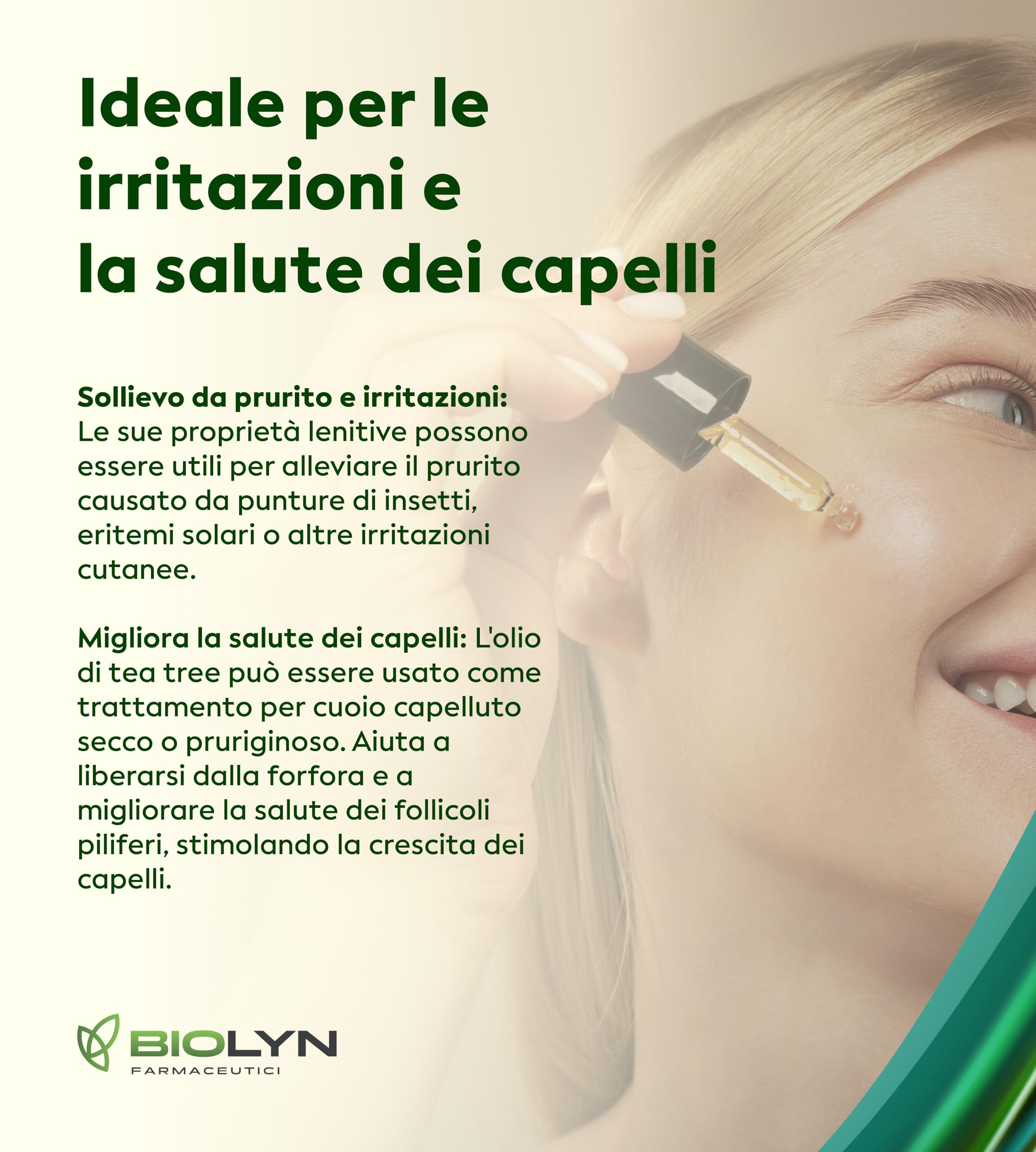 BIOLYN Tea Tree Oil 20ml – Olio Essenziale Puro di Melaleuca – Naturale al 100% – Ideale per Pelle, Capelli e Aromaterapia – Made in Italy – Qualità Farmaceutica