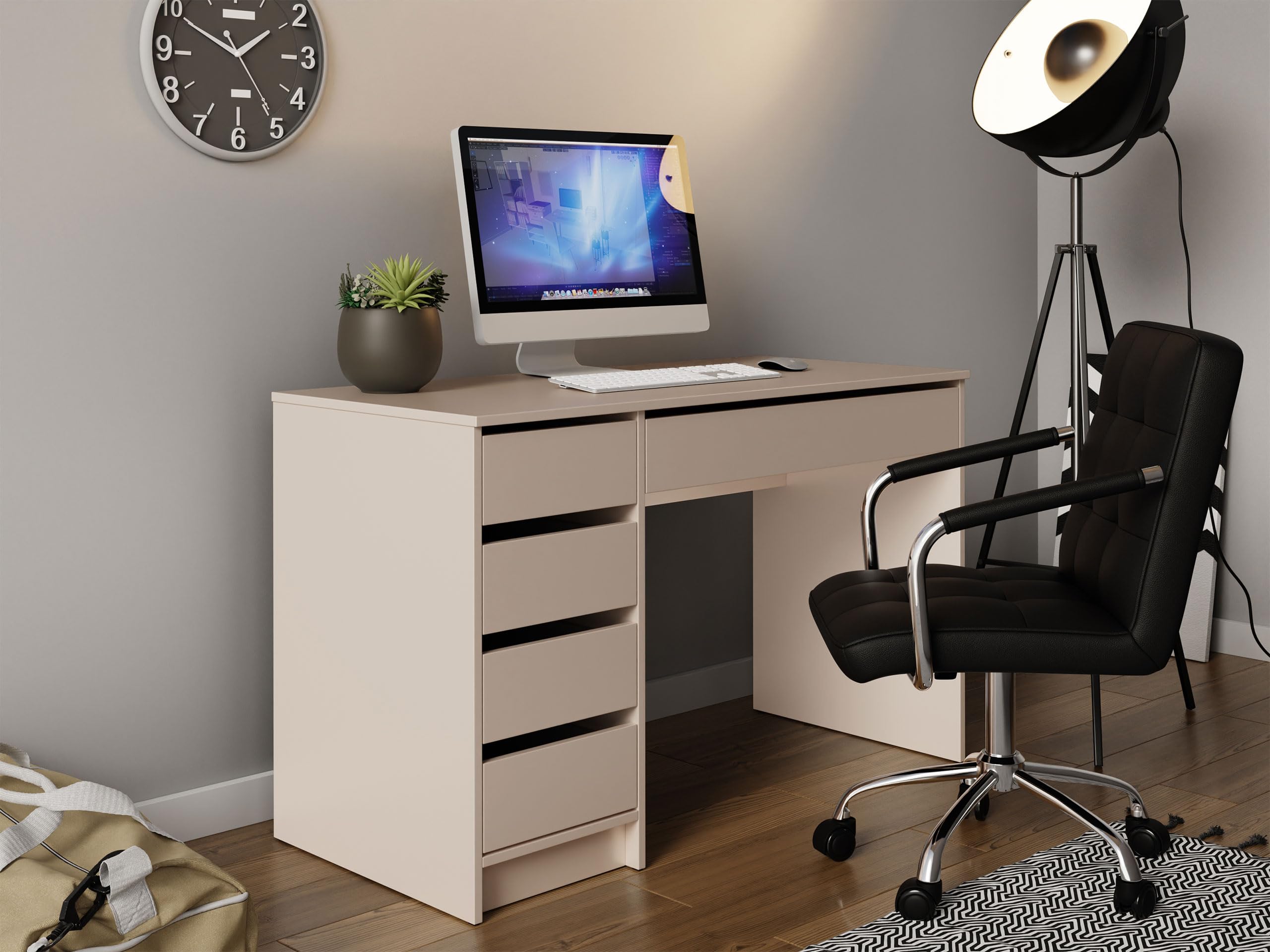 Mirjan24 Schreibtisch Ada, 5 Universale Schubladen Schülerschreibtisch Computertisch Kinderschreibtisch Arbeitstisch PC-Tisch Jugendzimmer Kinderzimmer (Sandbeige)