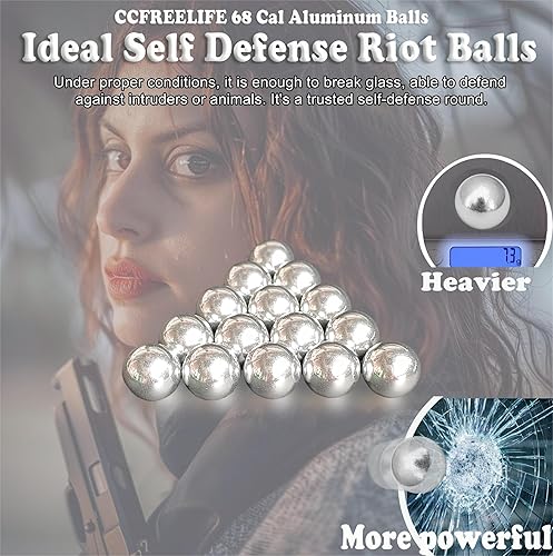 Miniatura 3 de . 68 bolas de aluminio Cal de autodefensa, aptas para SDLE T4E HDS HDR con potencia máxima para entrenamiento y práctica de objetivos (0.26 oz)