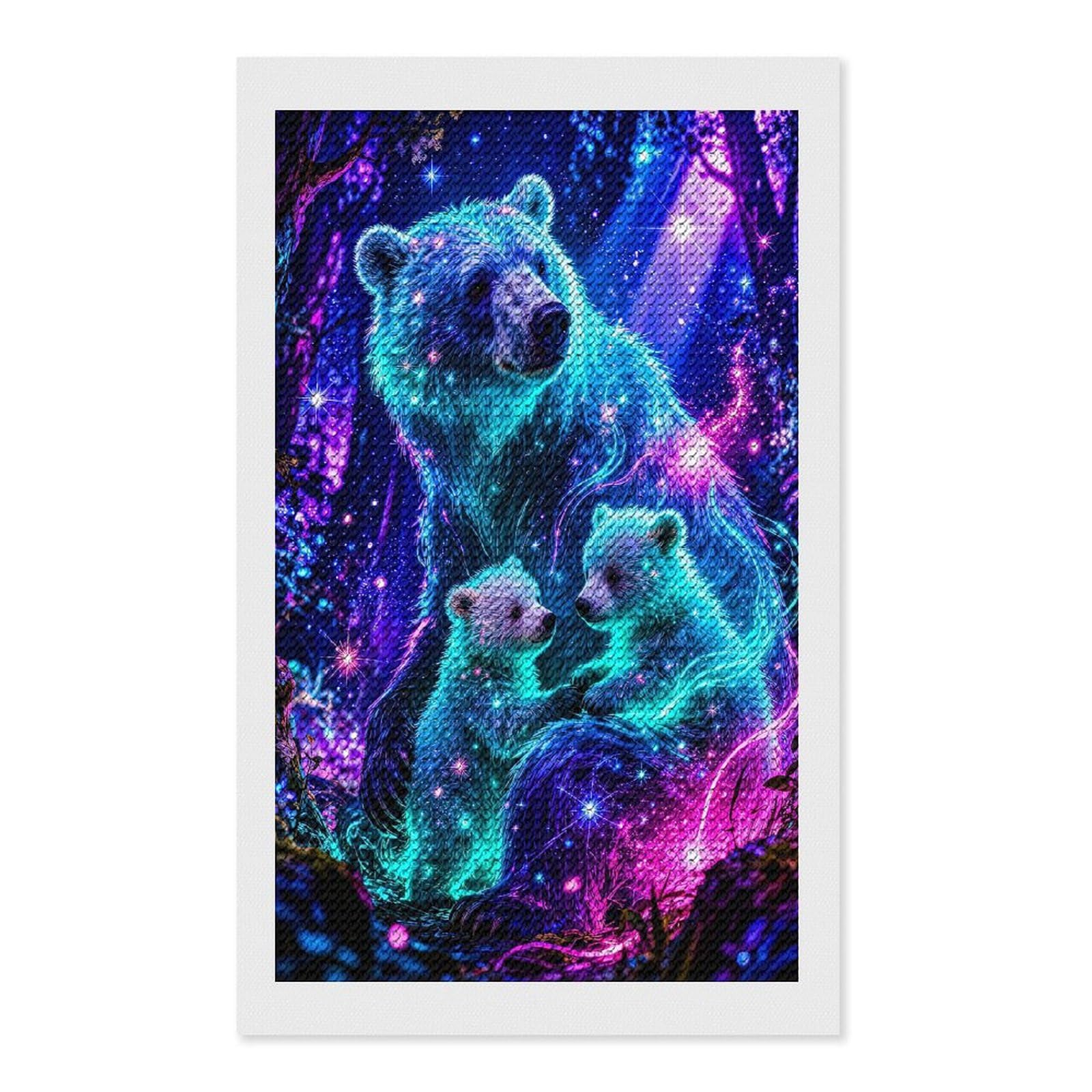 Junmoney Cosmic Bears in Enchanted Forest Diamond Art Kit 12"x20", Relaxing DIY Hobby, Satisfying Creative Project, Living Room Decor, for Women