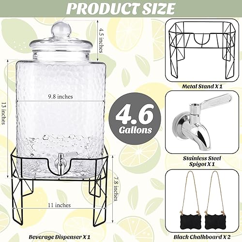Miniatura 2 de Dispensador de bebidas de vidrio de 4.6 galones con soporte y dispensador de bebidas de espita inoxidable con tapas, dispensador de bebidas frías,