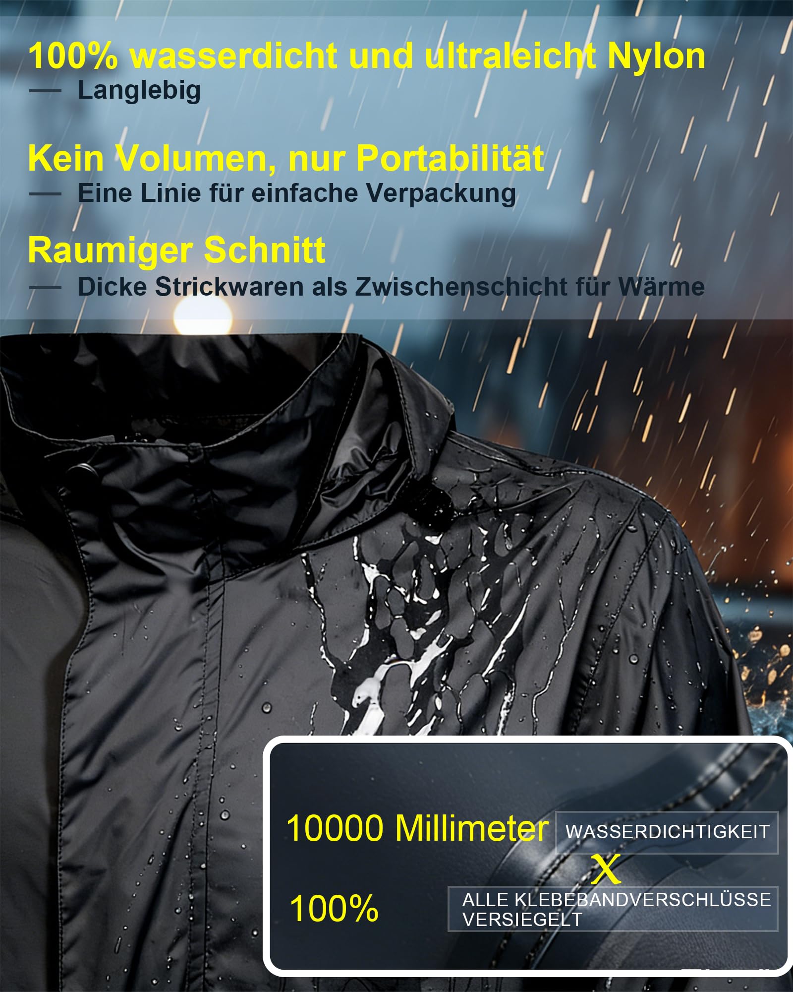 LZLER Regenjacken Herren Wasserdichte Leichte Faltbare windjacke Regenmantel mit Verstellbare Kapuze für Outdoor Wandern Camping