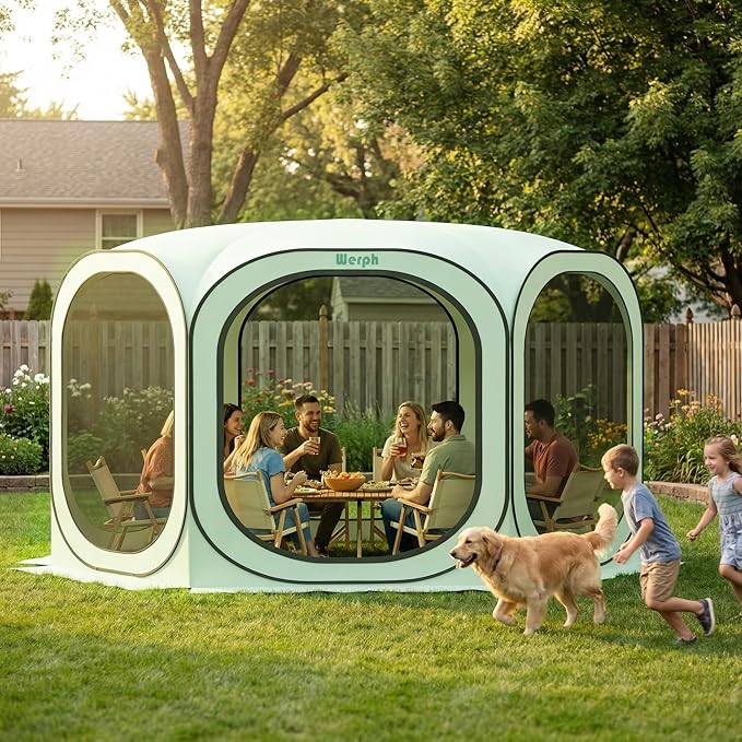 12x12 Pop Up Screen Tent, Mosquito Net Gazebo, UV Resistant, Green