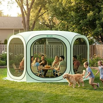 Werph 12x12 Pop Up Screen Tent, Mosquito Net Gazebo, UV Resistant, Green | Roof Waterproof Screen Canopy, Quick Setup Outdoor Shelter for Backyard, Patio, Garden, Picnic, Camping and Events