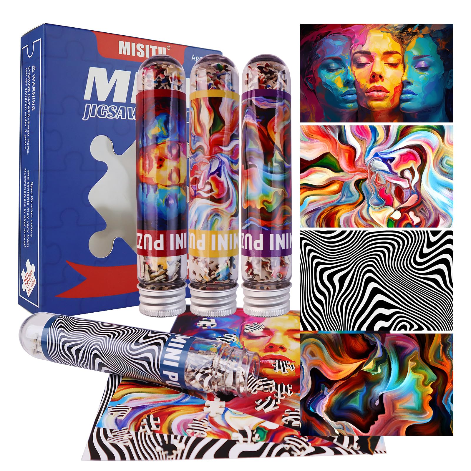 MISITU 150 Pieces Mini Puzzles Pack of 4 for Adults Colorful Abstract Travel Puzzle Home Decoration โ image 1