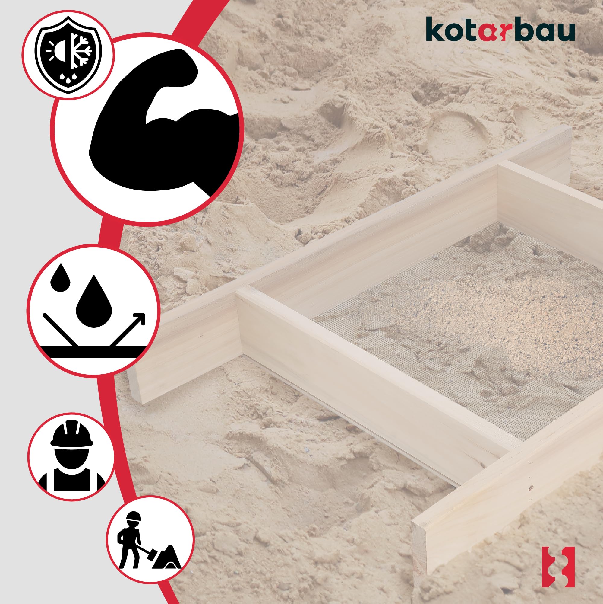 KOTARBAU® Cribas de Arena - Cedazo Arena - 2 x 2 mm - Tamizador Tierra - Acero y Madera - 80x50 cm - Negro Natural - Criba de Paso - Robusto Cedazo para Tierra