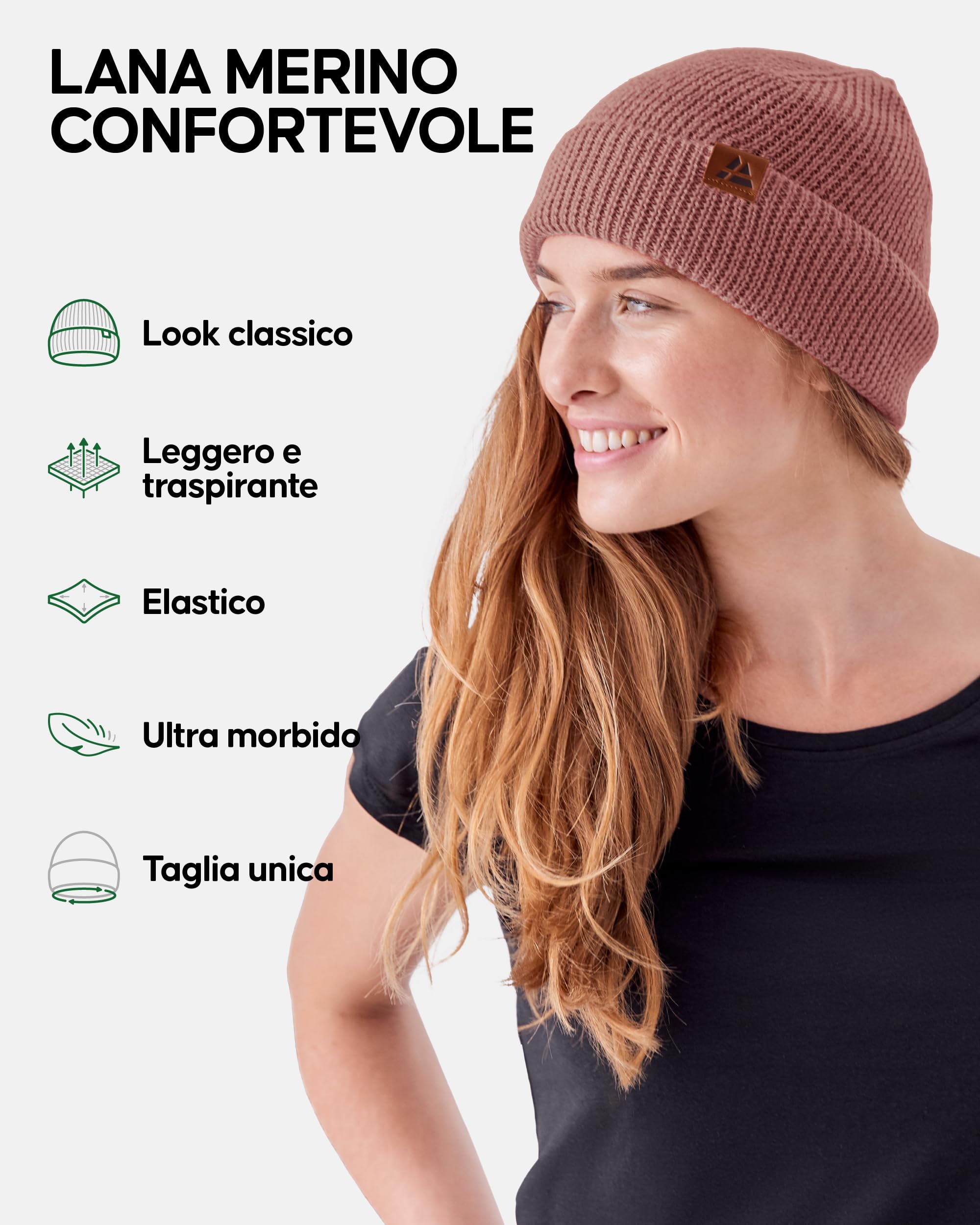 DANISH ENDURANCE Cappello Lana Merino, Berretto Beanie in Maglia Termica, da Uomo e Donna
