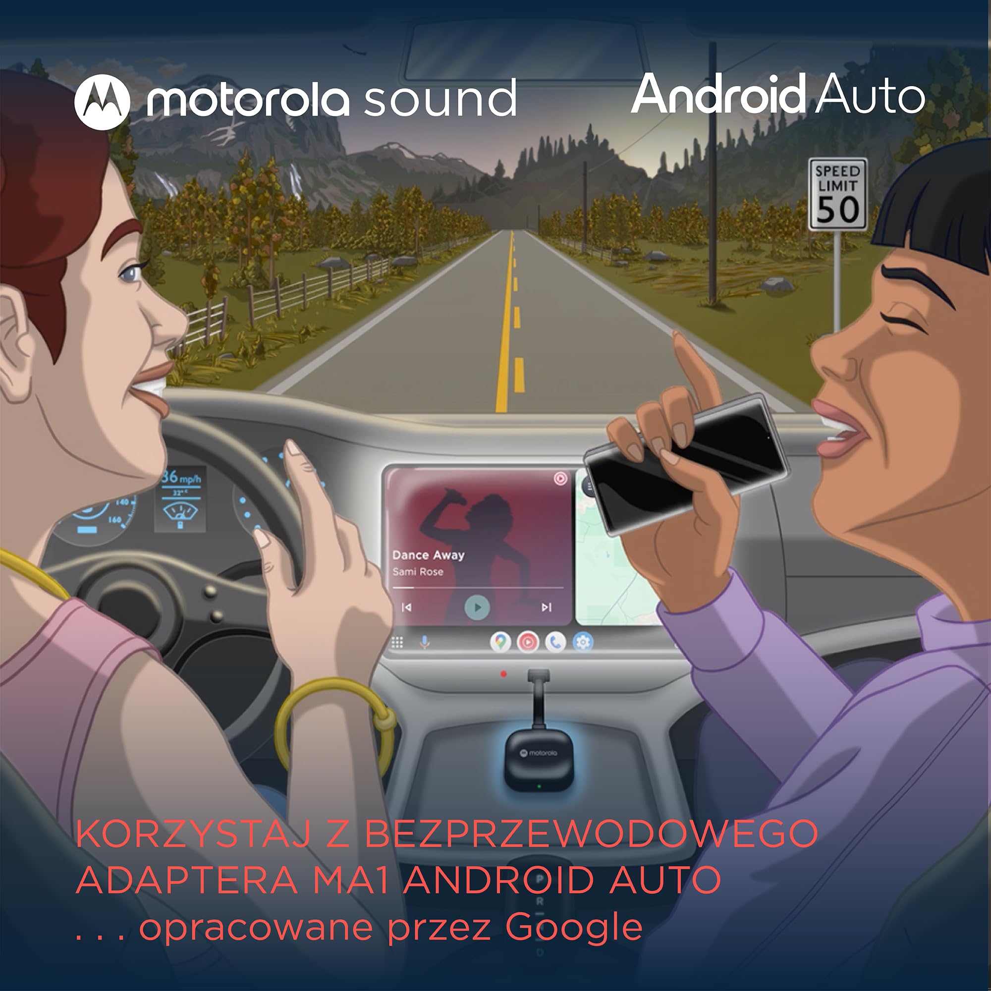 Motorola Sound MA1 - jedyny autoryzowany przez Google bezprzewodowy adapter samochodowy z systemem Android, natychmiastowe połączenie ze smartfona z ekranem samochodu