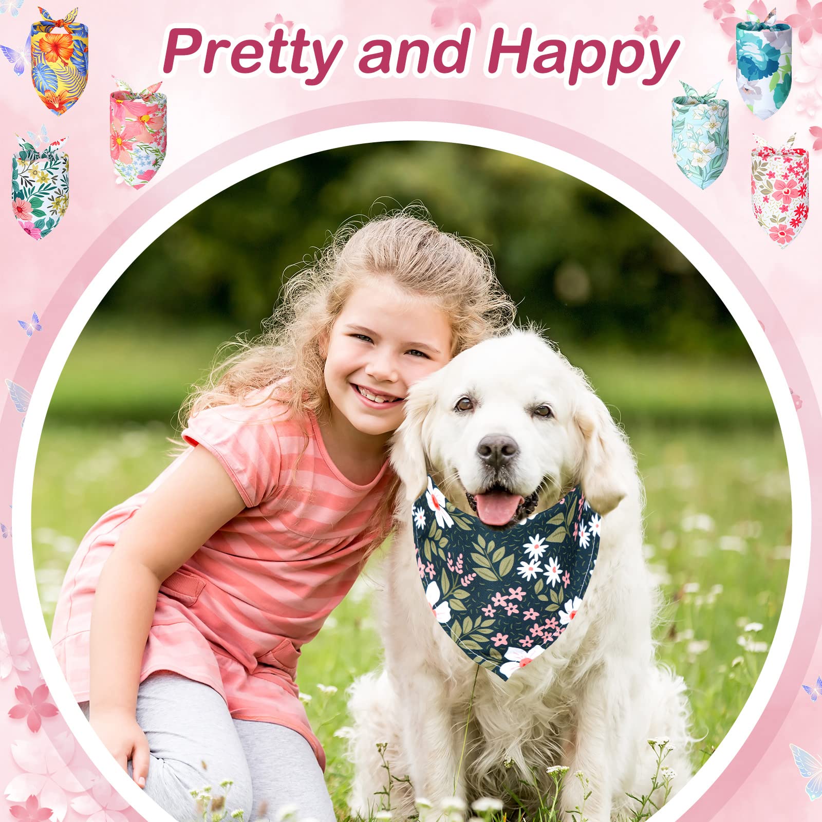 Sweetude 100 bandanas florales para perro, bufanda triangular ajustable de verano para perro, disfraz lavable para perro, gato, elegante babero para mascotas pequeñas a medianas