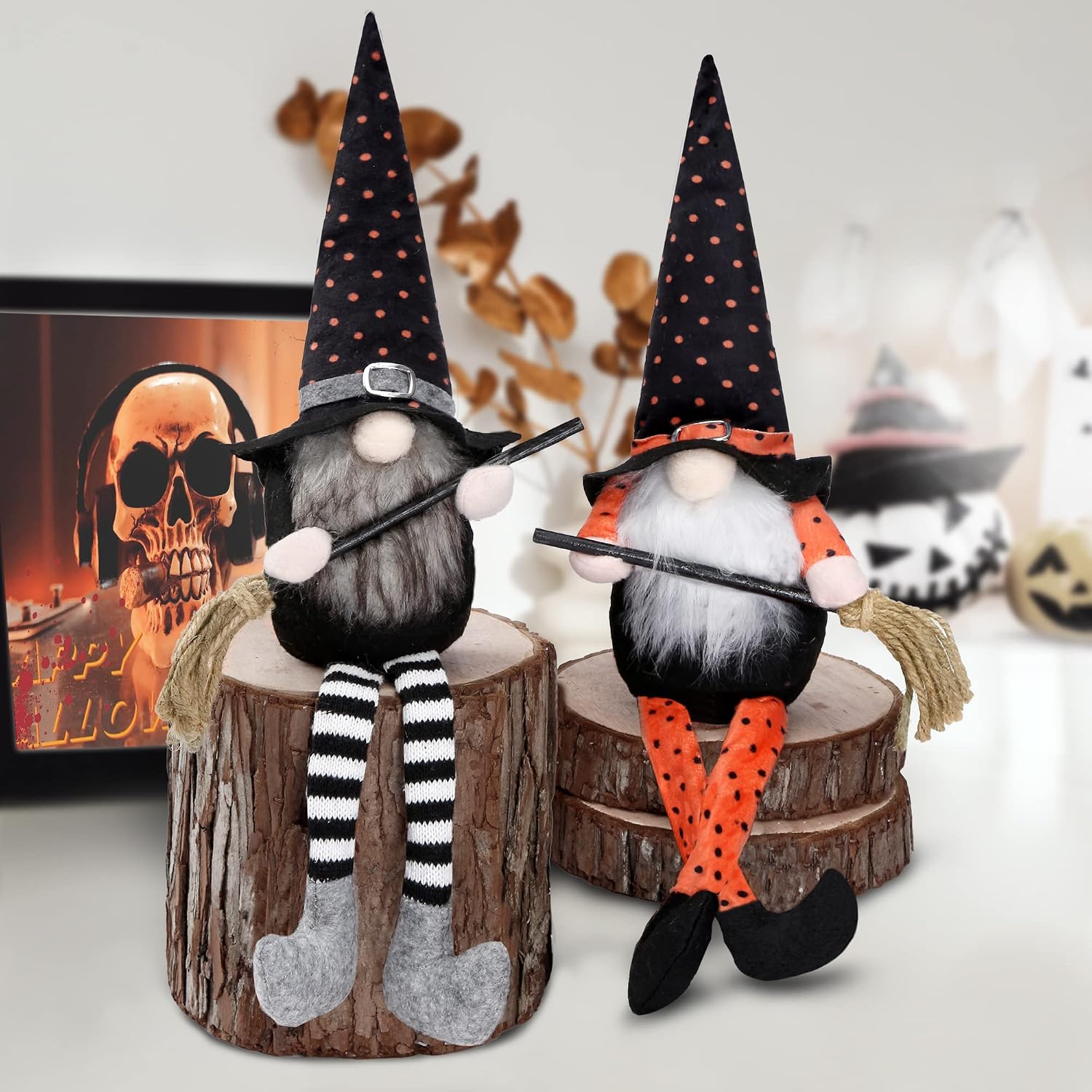 Sggvecsy Halloween Gnomes Halloween Witch Gnome Decorations Handmade Plush Elf 2 Pack Swedish Tomte Nisse Faceless Doll Scandinavian Dwarf for Home Table Ornaments Thanksgiving Day Gifts