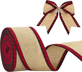 joycraft Buffalo Plaid Wired Edge Ribbons, Christmas Burlap Fabric Ribbon Roll with Checkered Edge, 2.5" x 11 Yds Burlap Ribbon for Christmas Party Decor, Gift Wrapping(Red + Black)